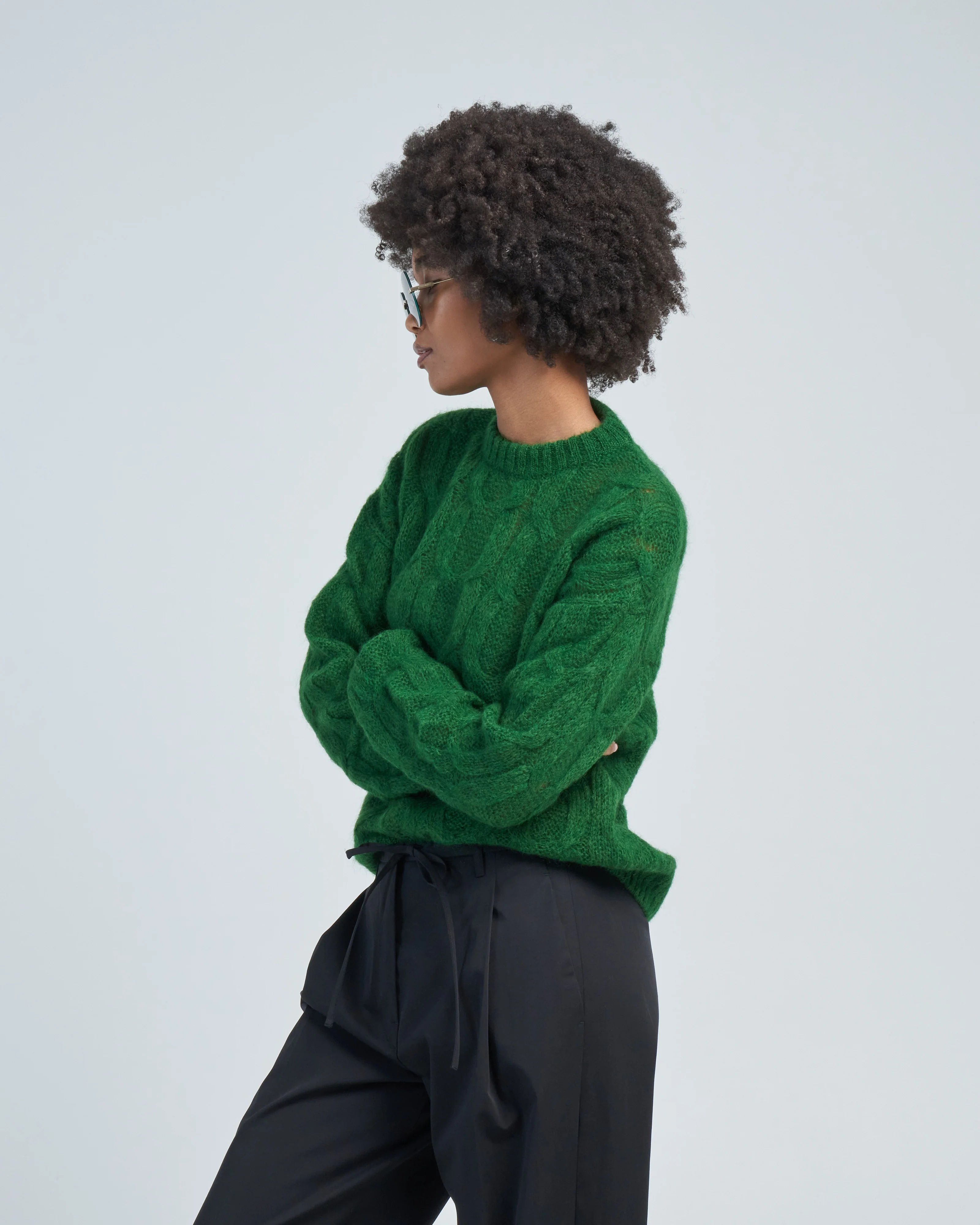 soft mohair cable crewneck easy pullover - Image 3