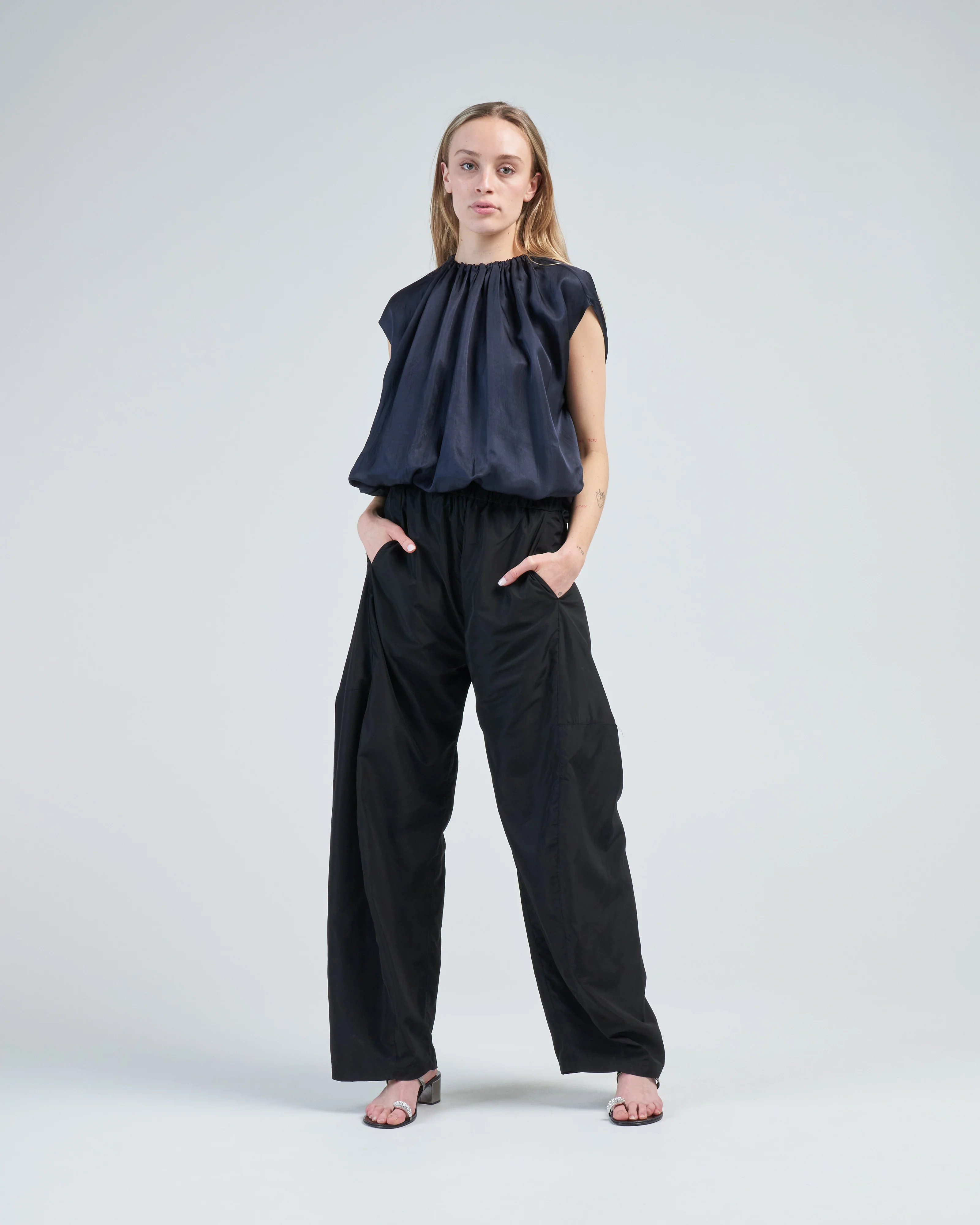 spring acetate shirred neck circular top - Image 2
