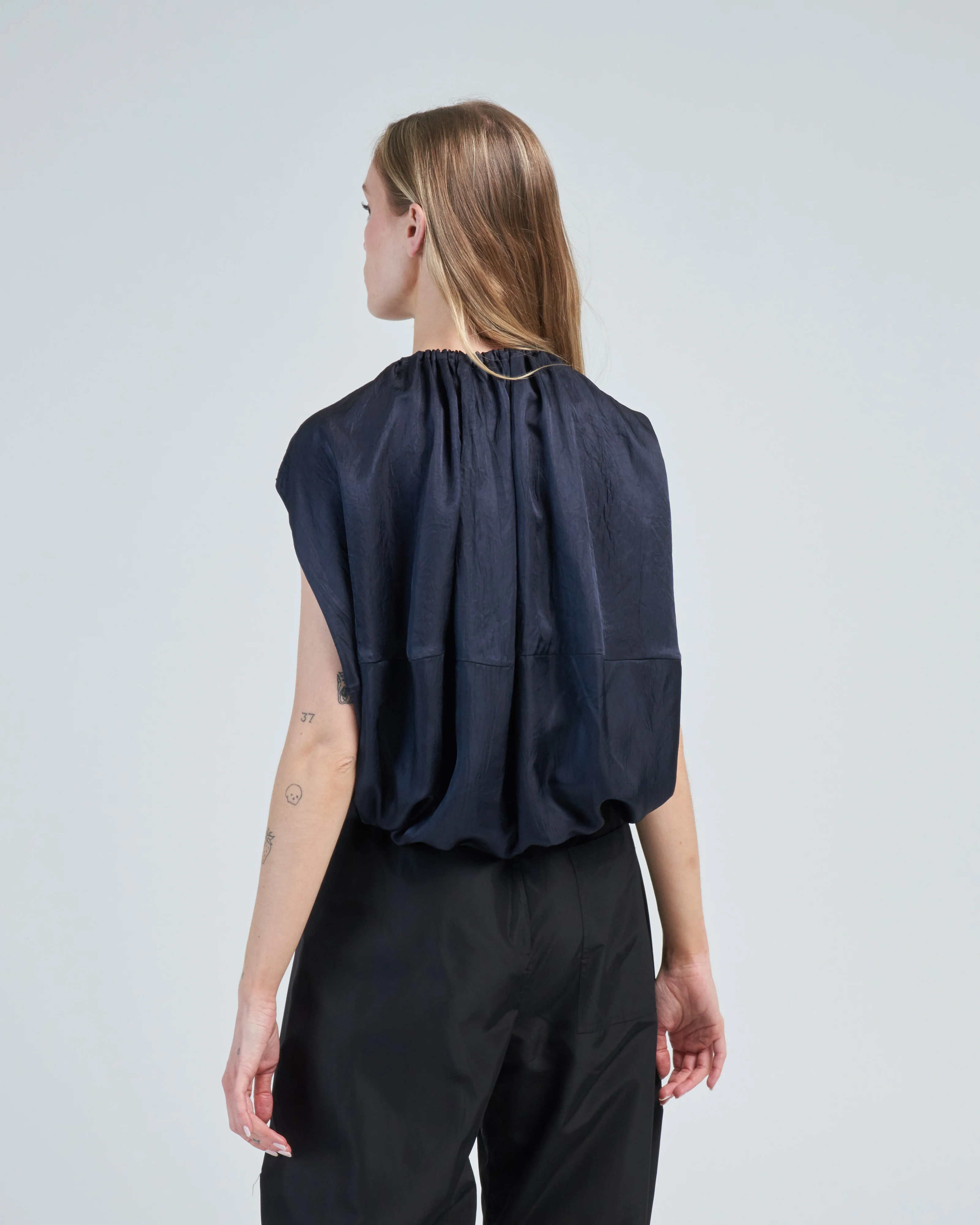 spring acetate shirred neck circular top - Image 4