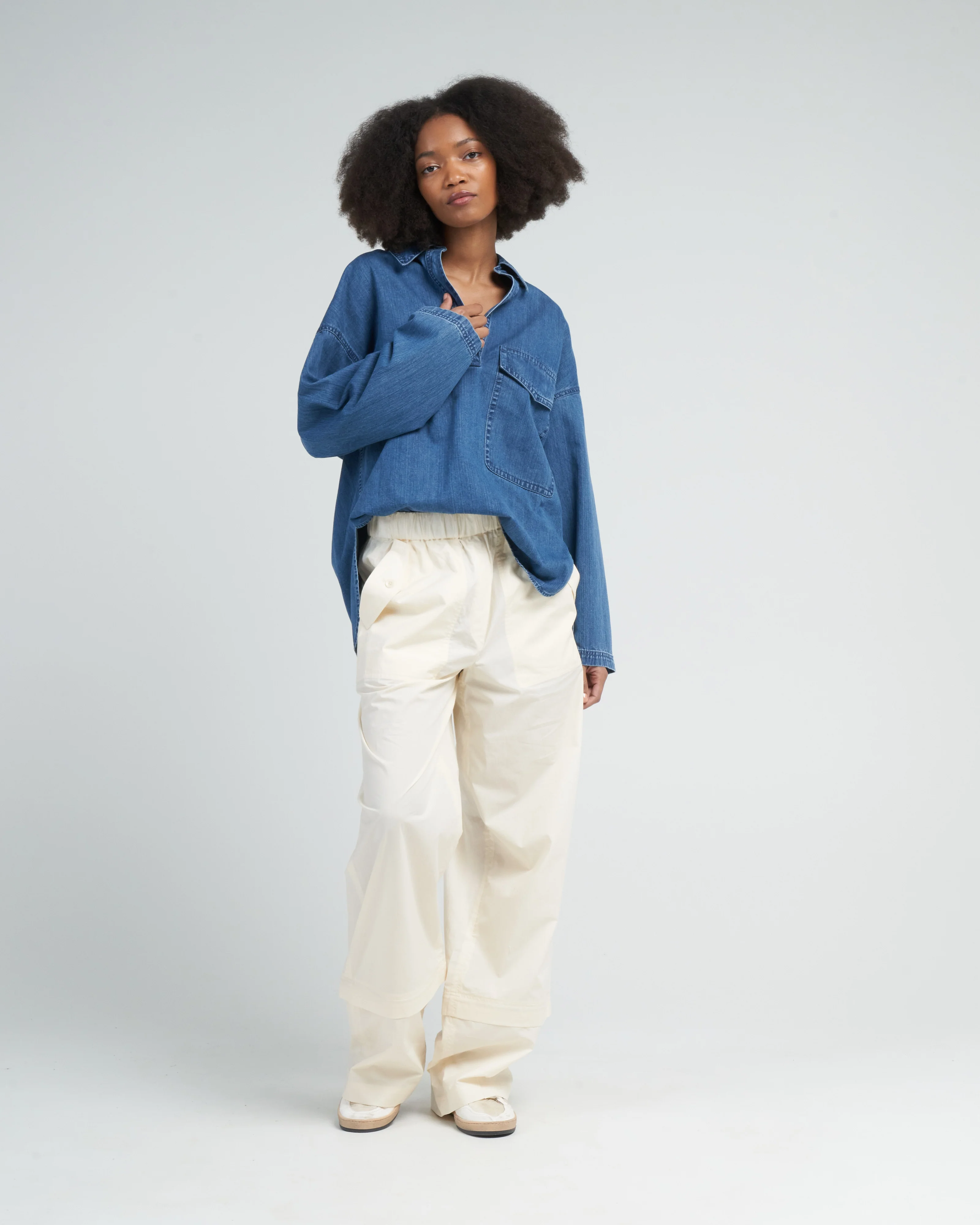 stone washed summer denim oversized cocoon shirt - medium stone wash - Image 2