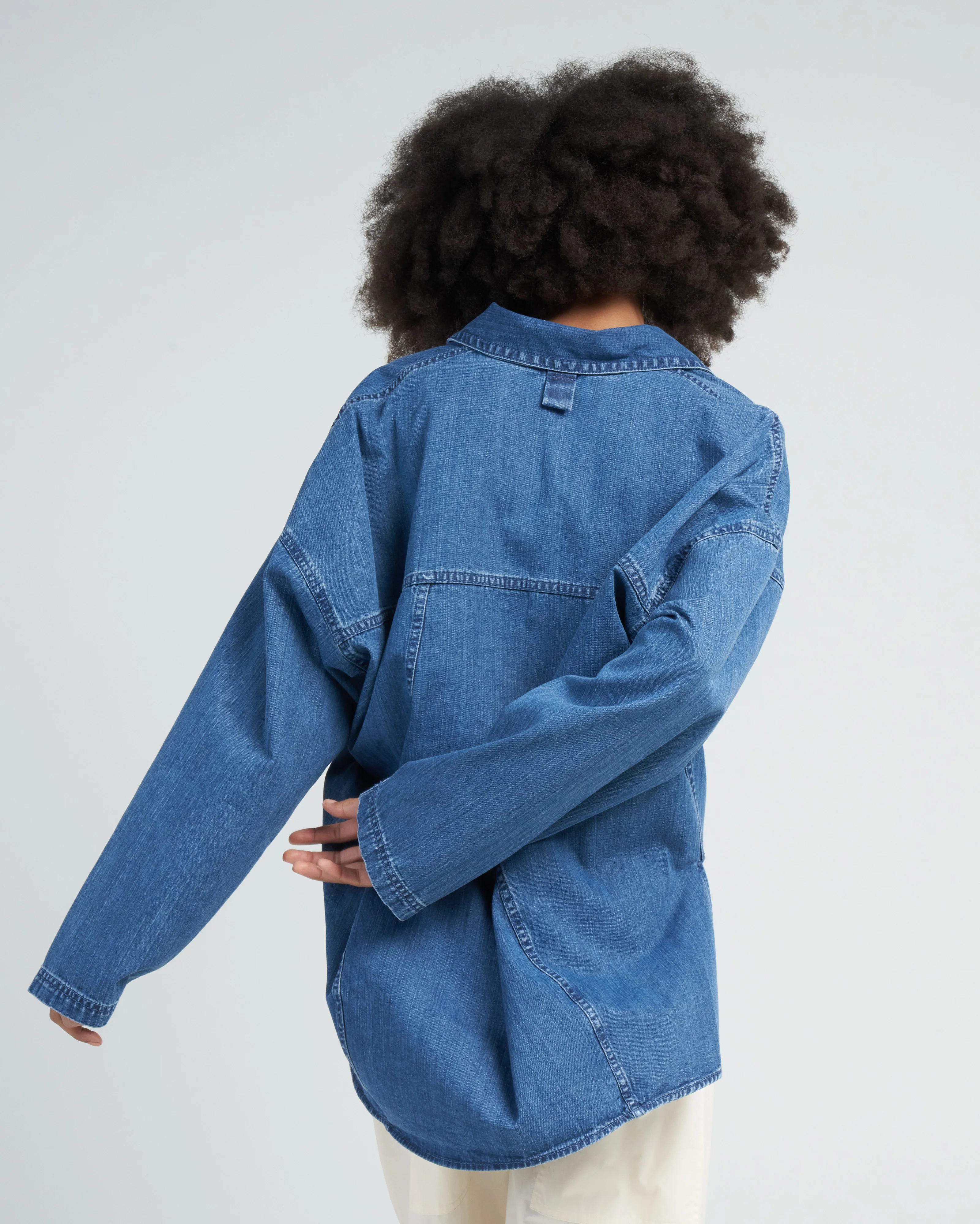 stone washed summer denim oversized cocoon shirt - medium stone wash - Image 4