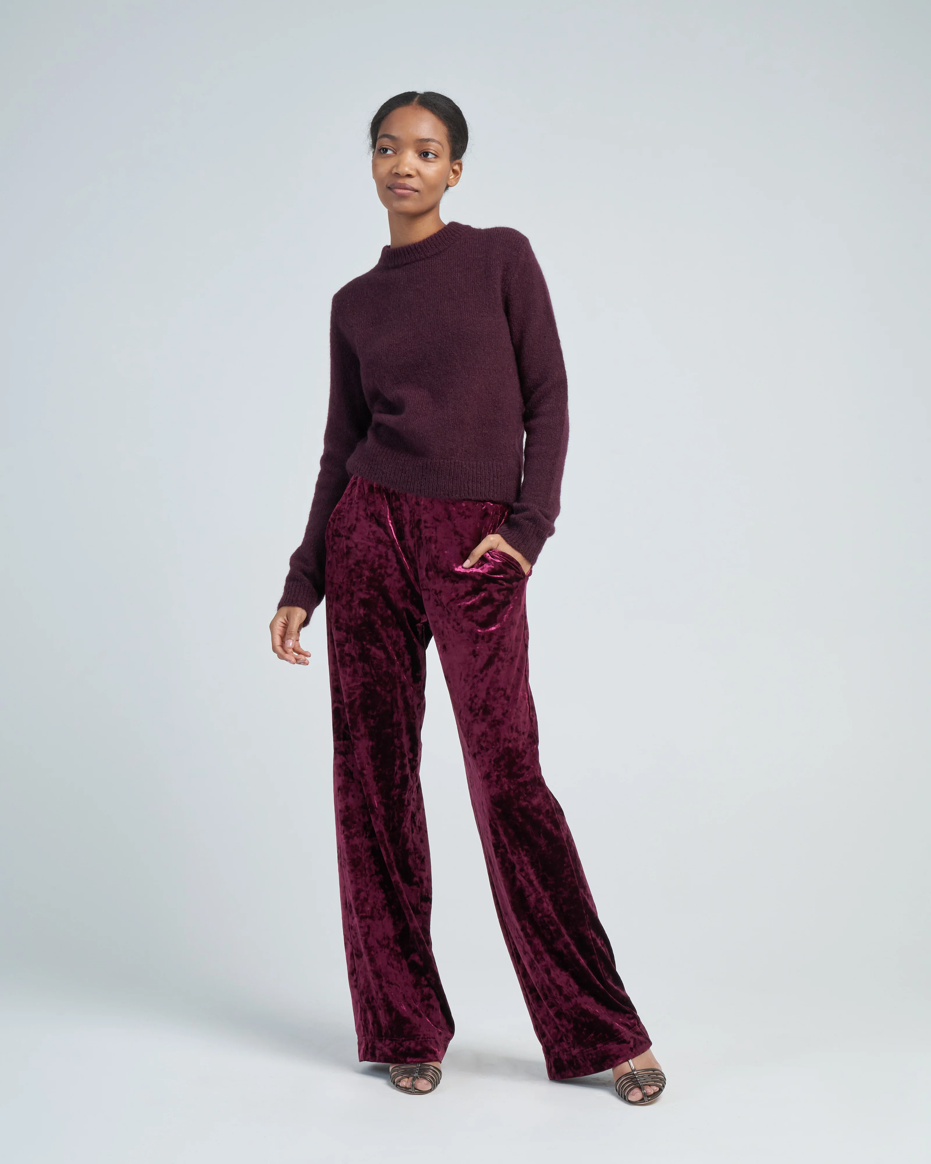 stretch velvet wide leg pullon pant - Image 2