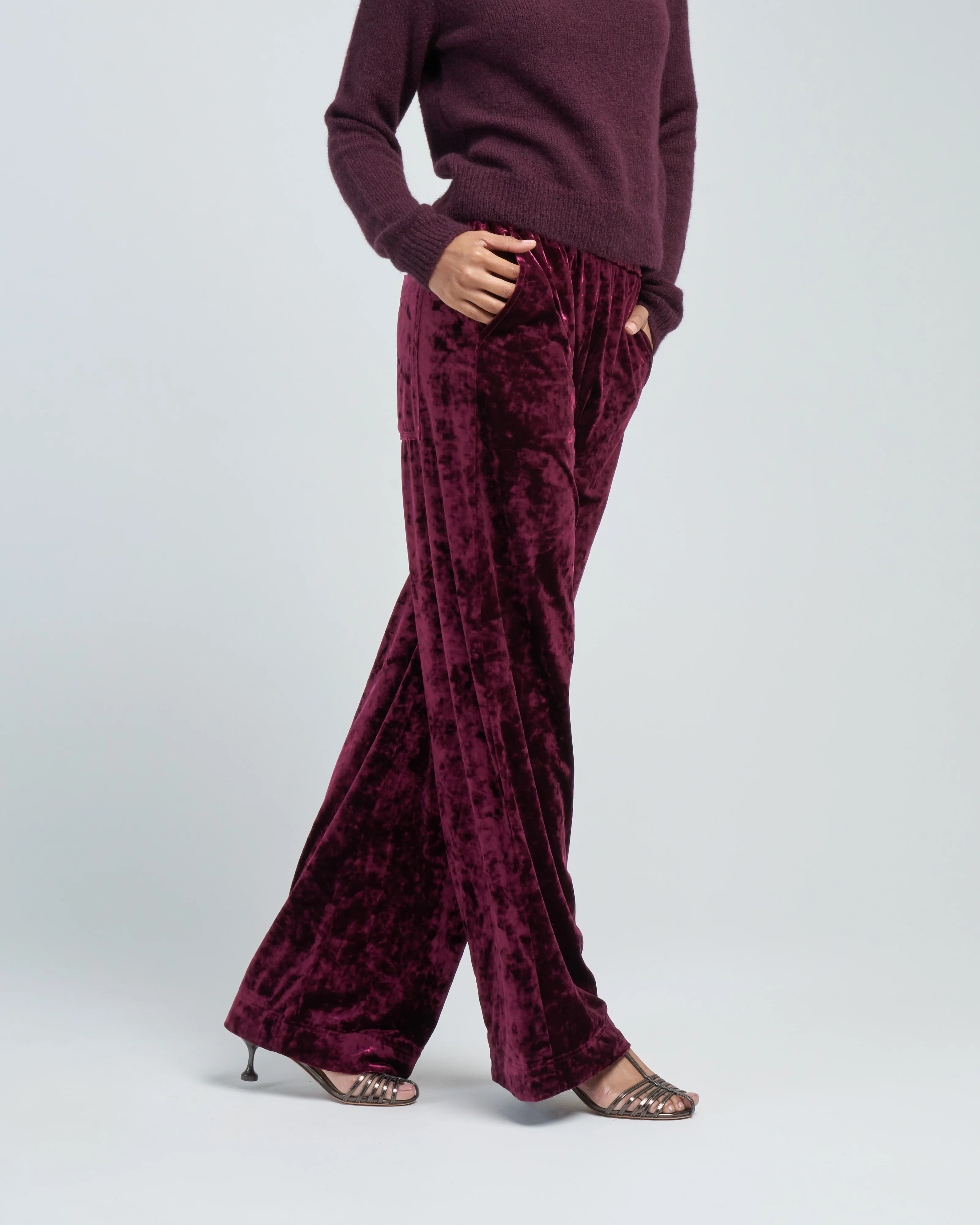 stretch velvet wide leg pullon pant - Image 3