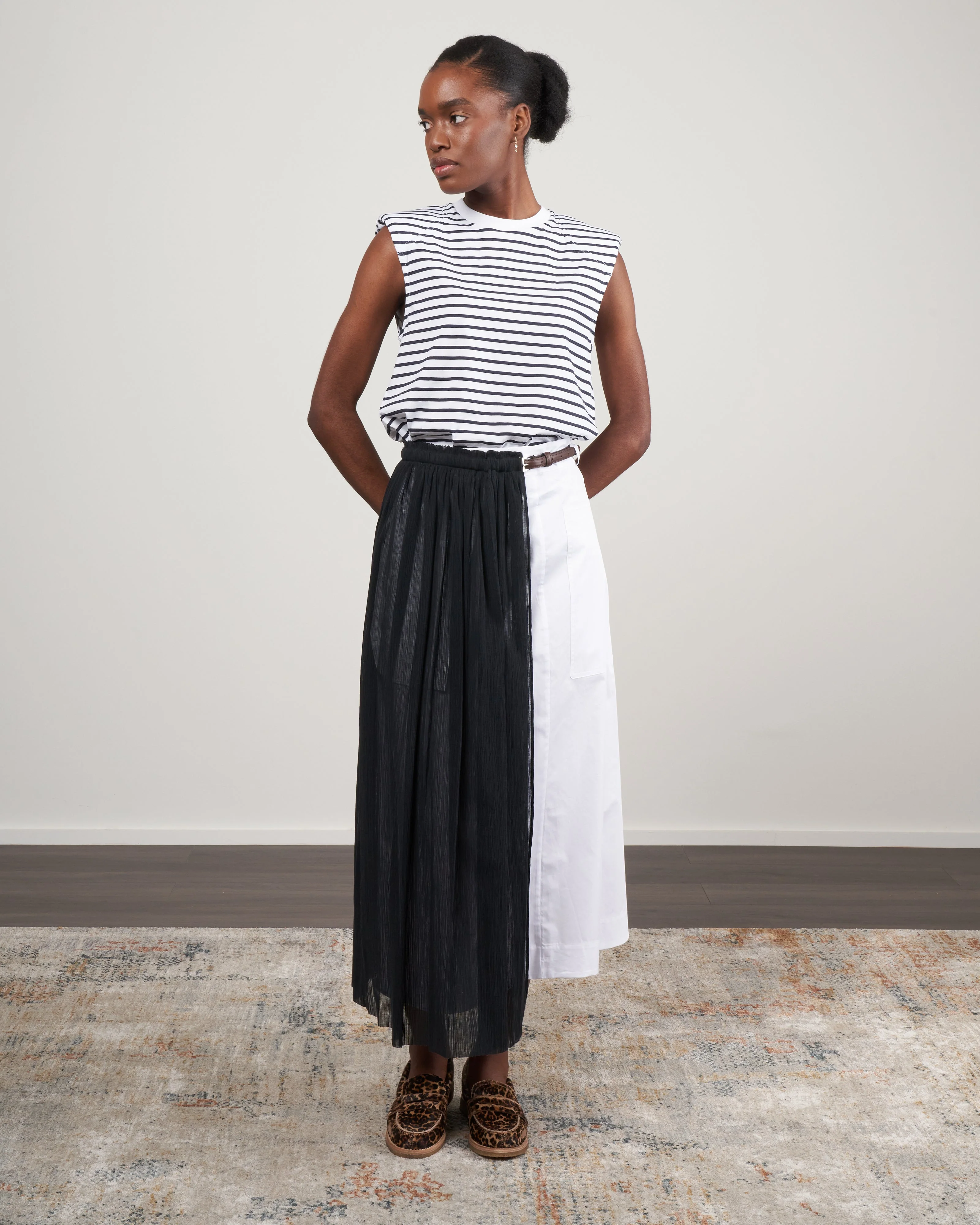 striped tshirt padded shoulder sleeveless top - navy/white multi - Image 2