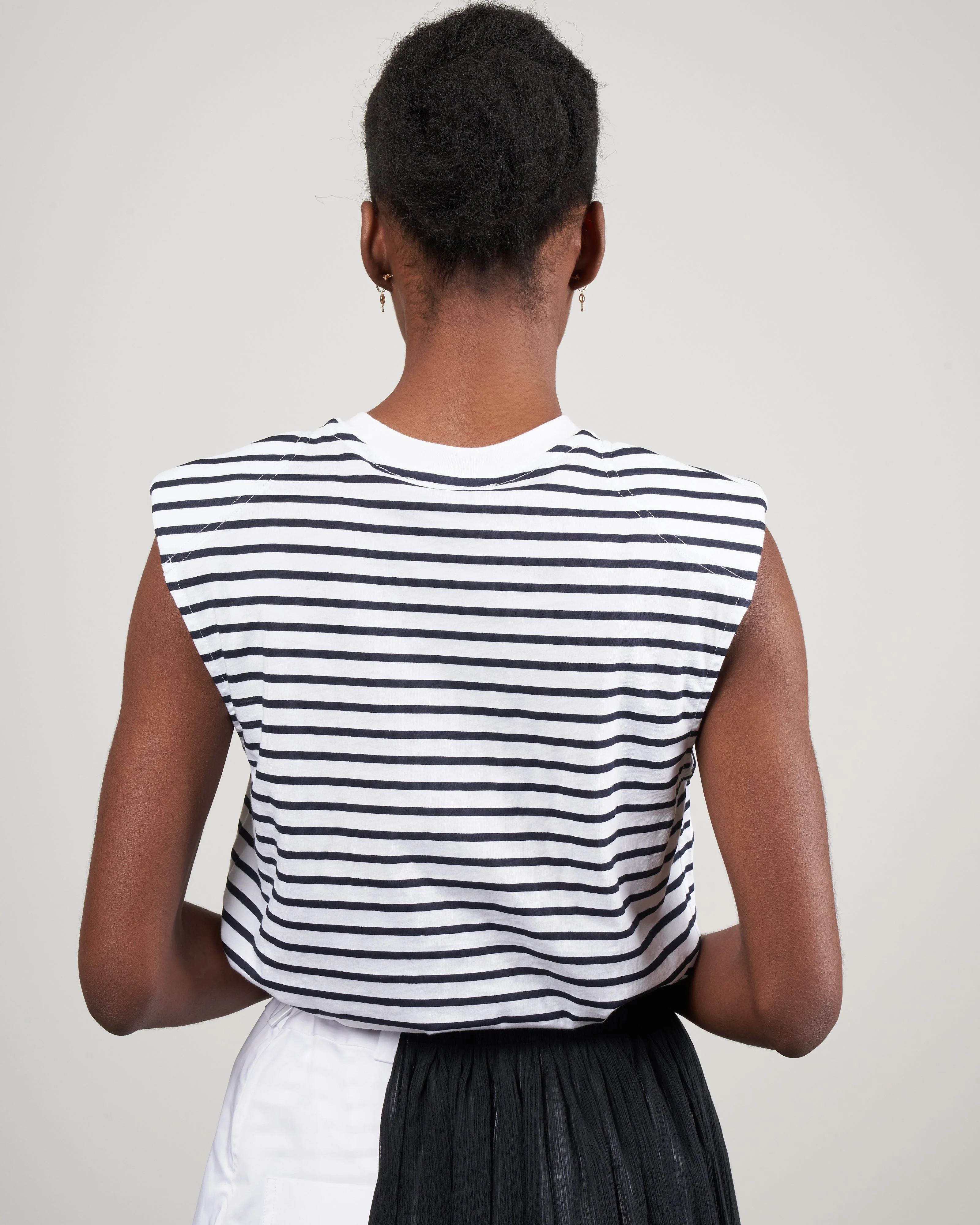 striped tshirt padded shoulder sleeveless top - navy/white multi - Image 4