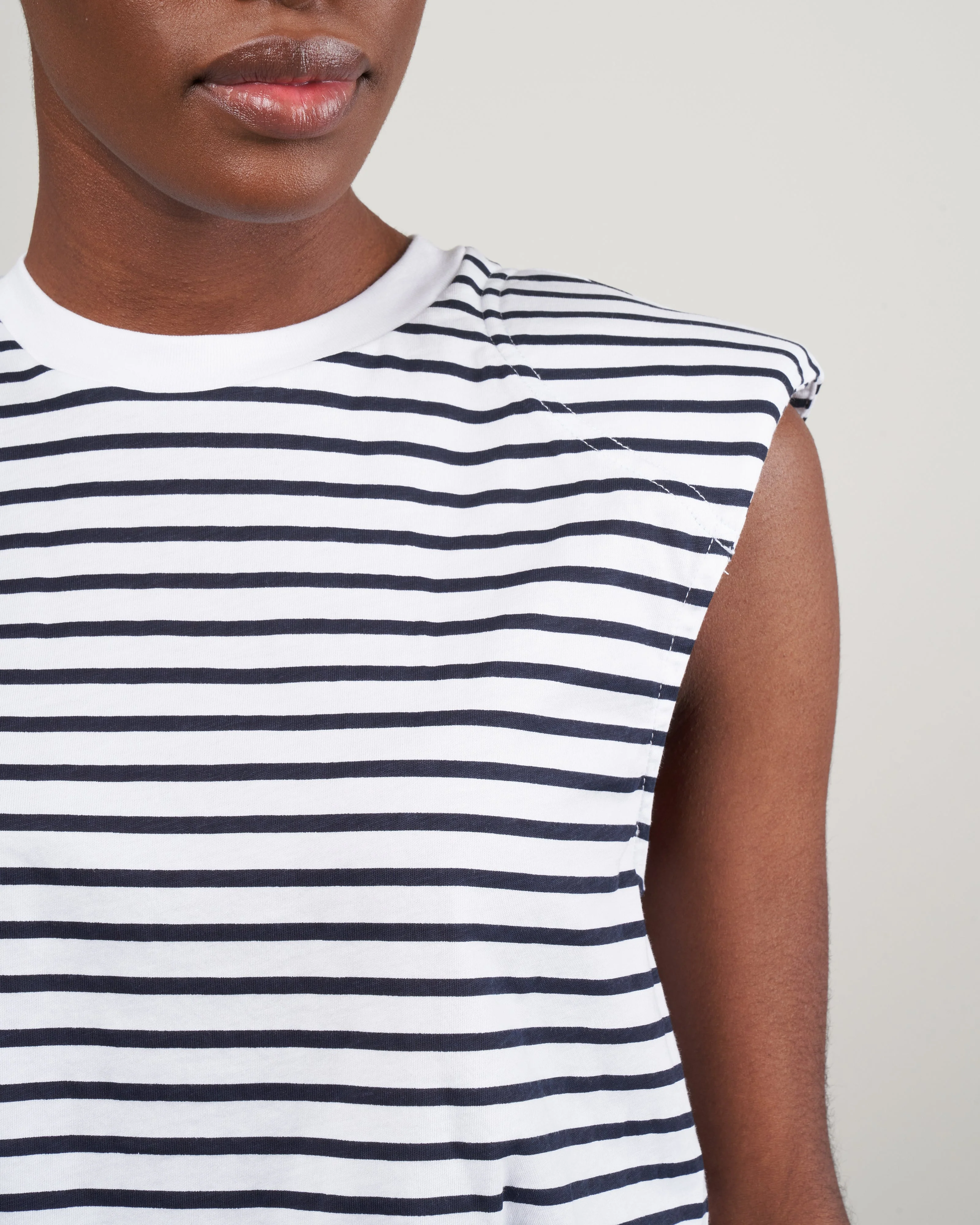 striped tshirt padded shoulder sleeveless top - navy/white multi - Image 5