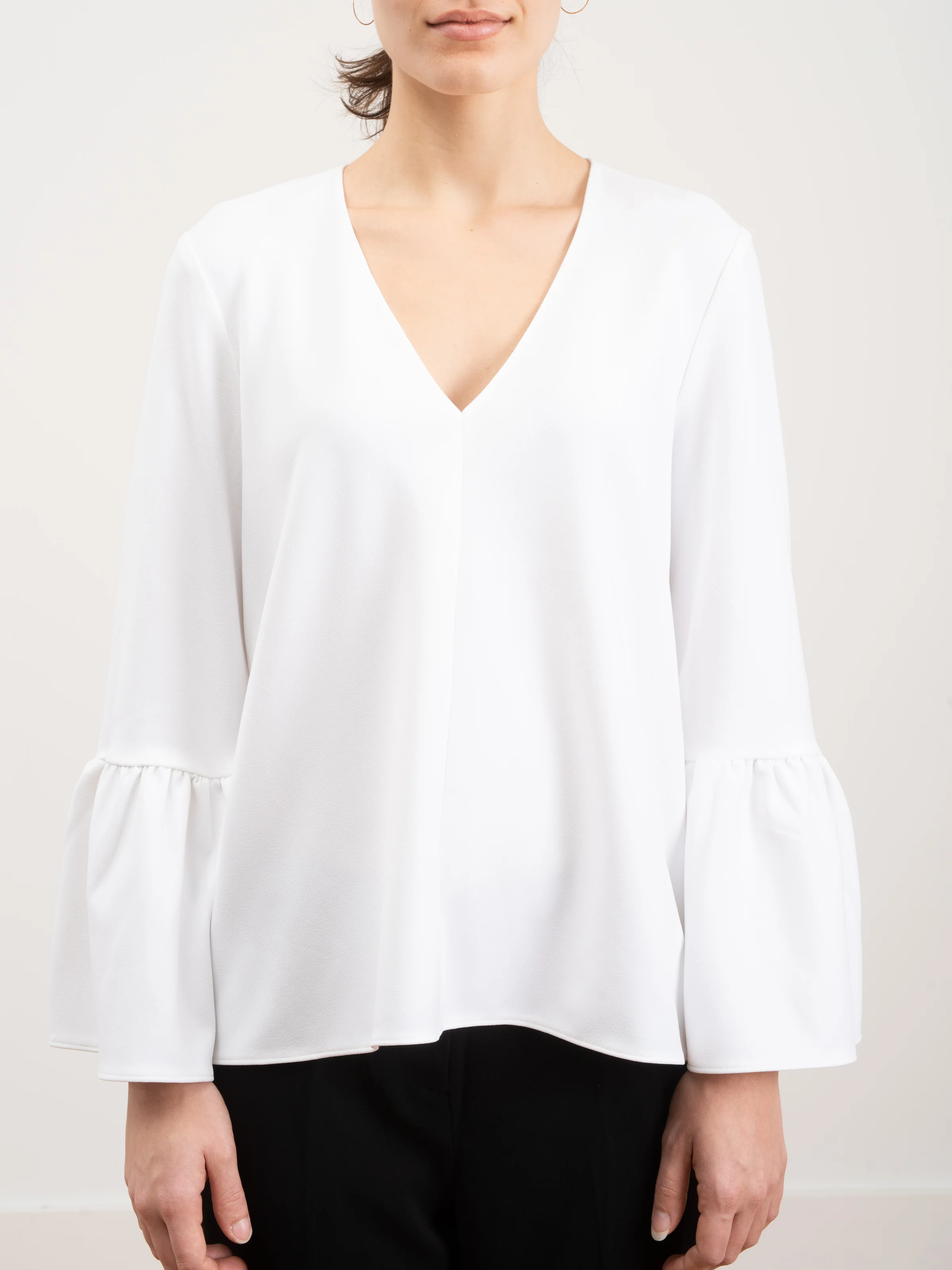 structured crepe v-neck ruffle top - Image 5