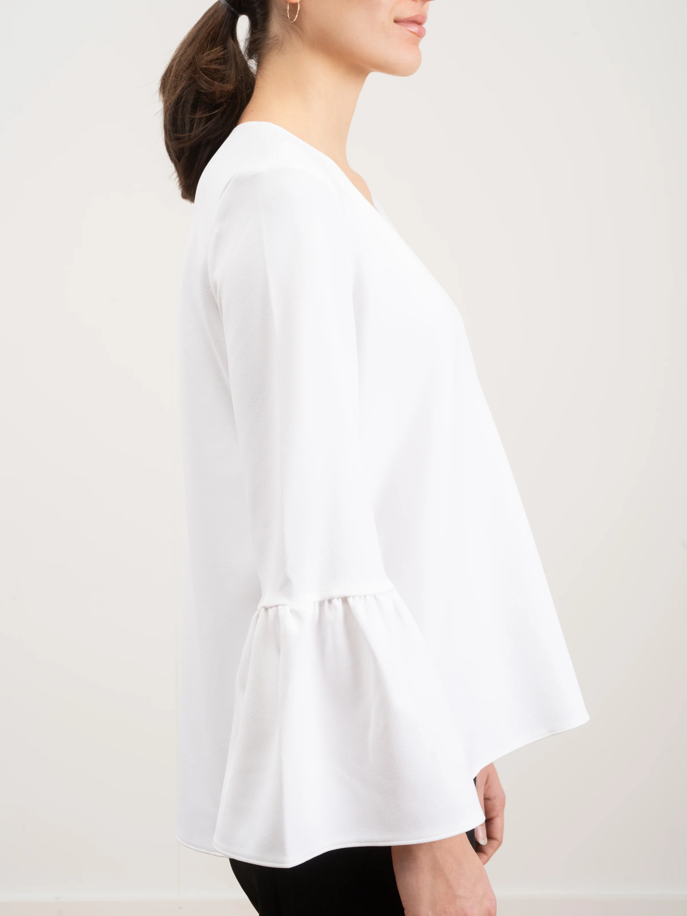 structured crepe v-neck ruffle top - Image 6