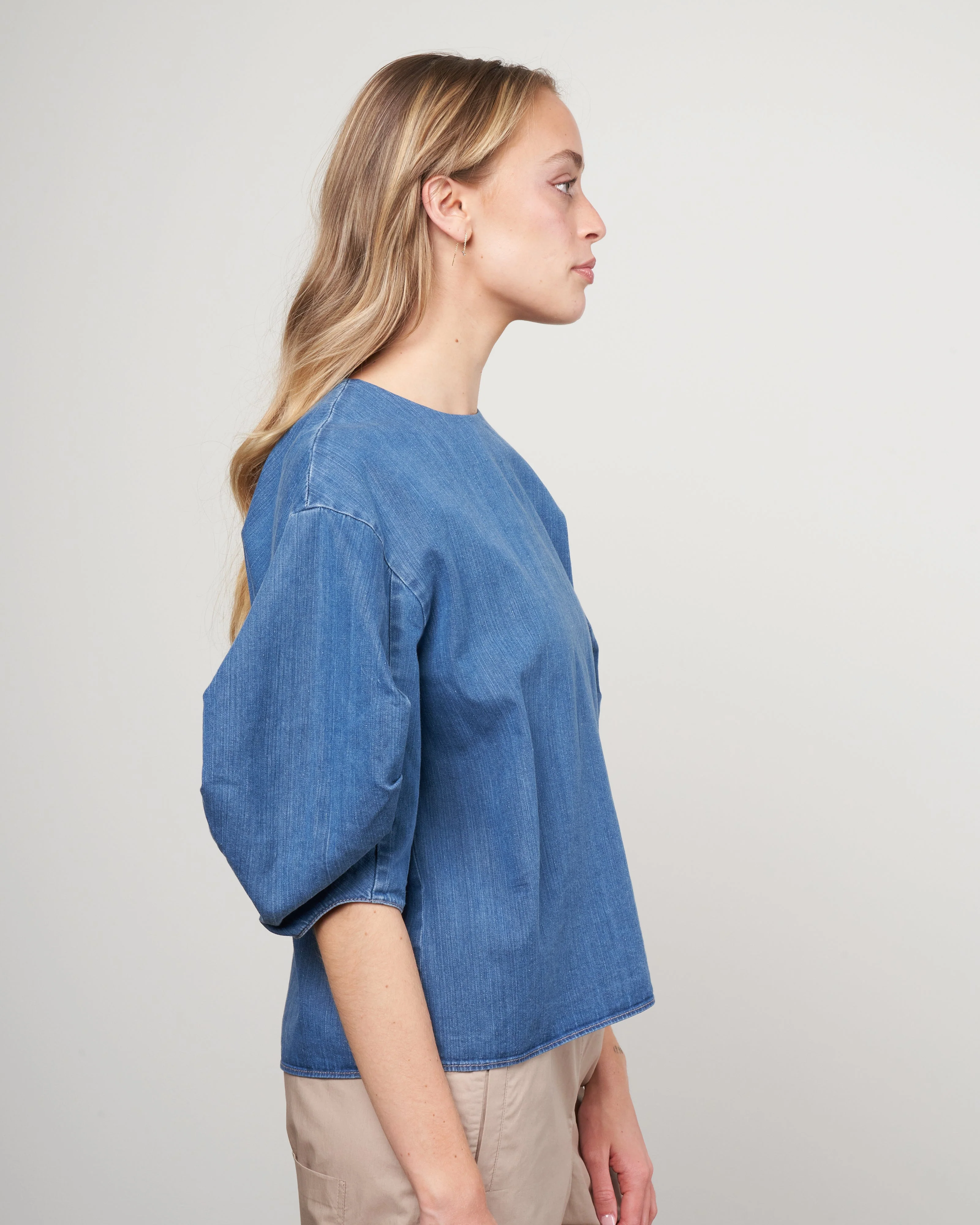 summer denim pleat sleeve top - light denim - Image 3