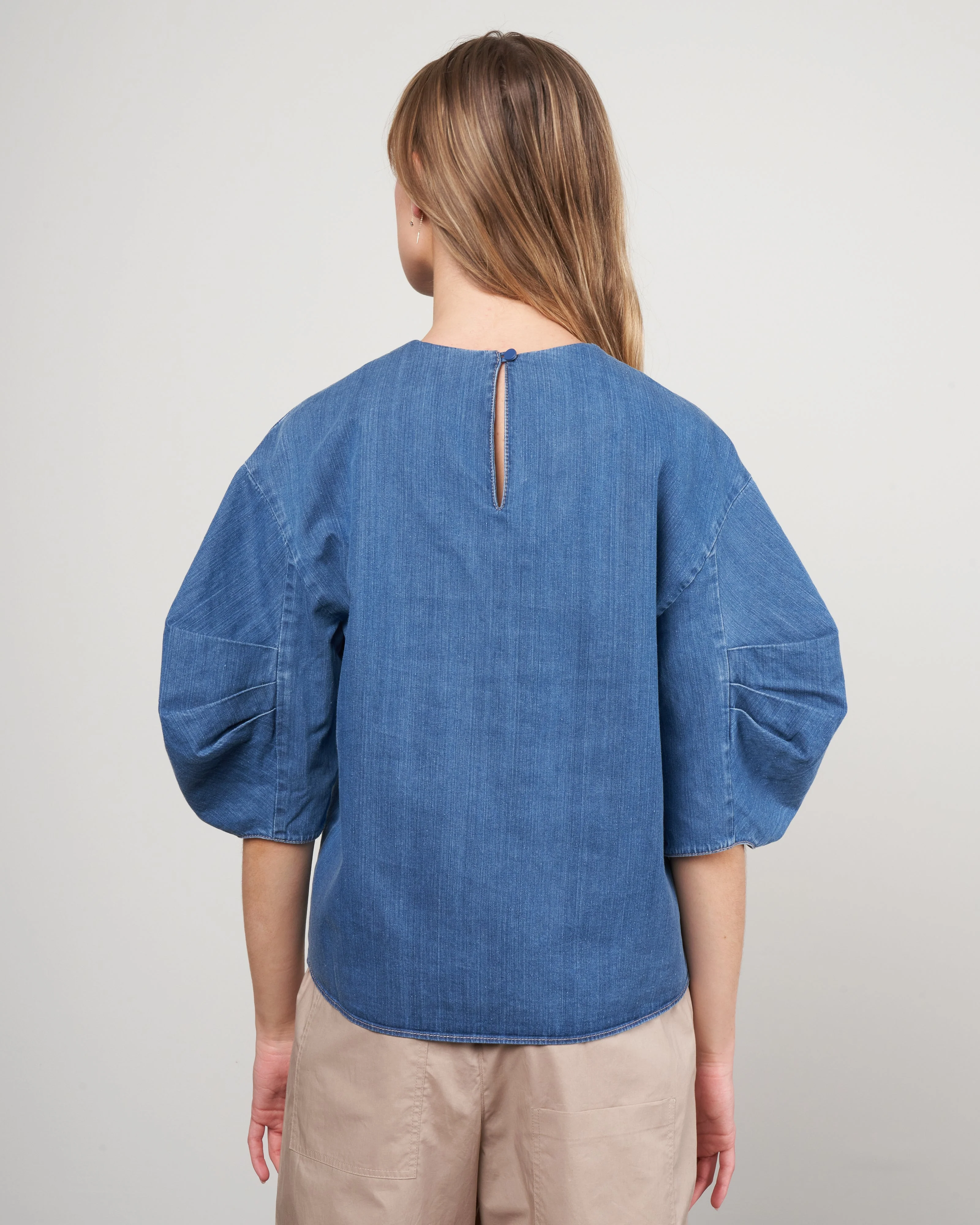 summer denim pleat sleeve top - light denim - Image 4