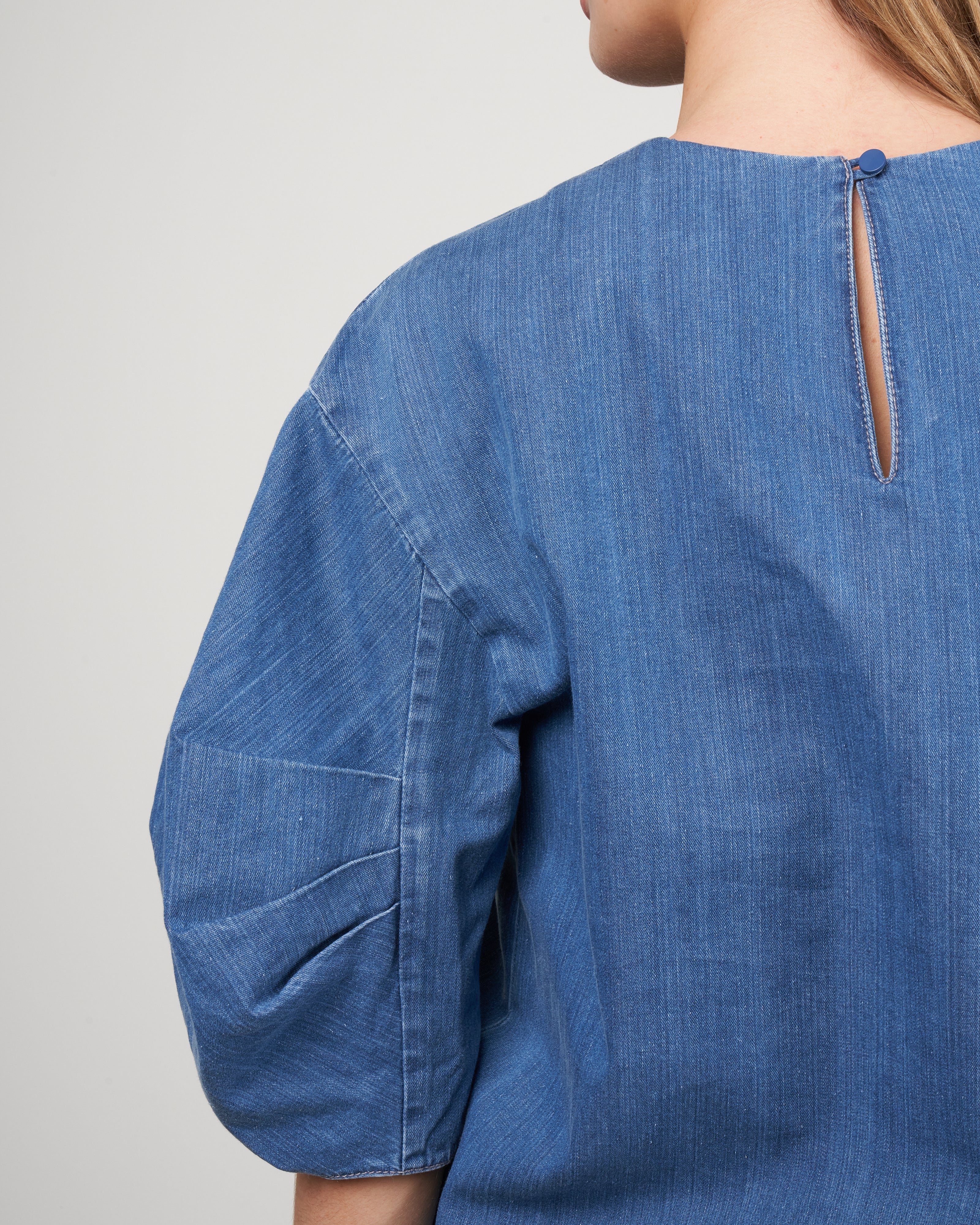 summer denim pleat sleeve top - light denim - Image 5