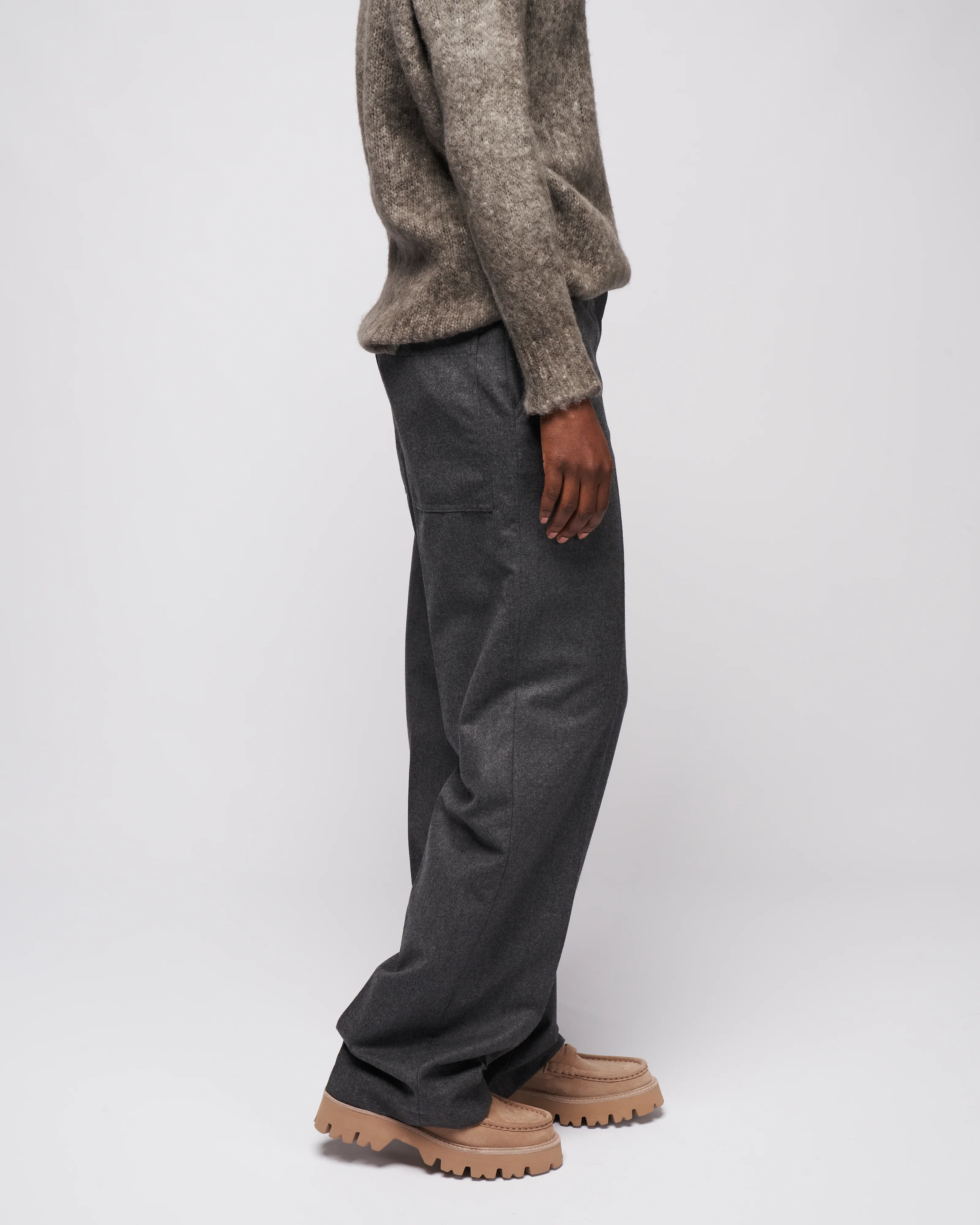 superfine wool flannel rodney straight leg trouser - medium heather grey - Image 3