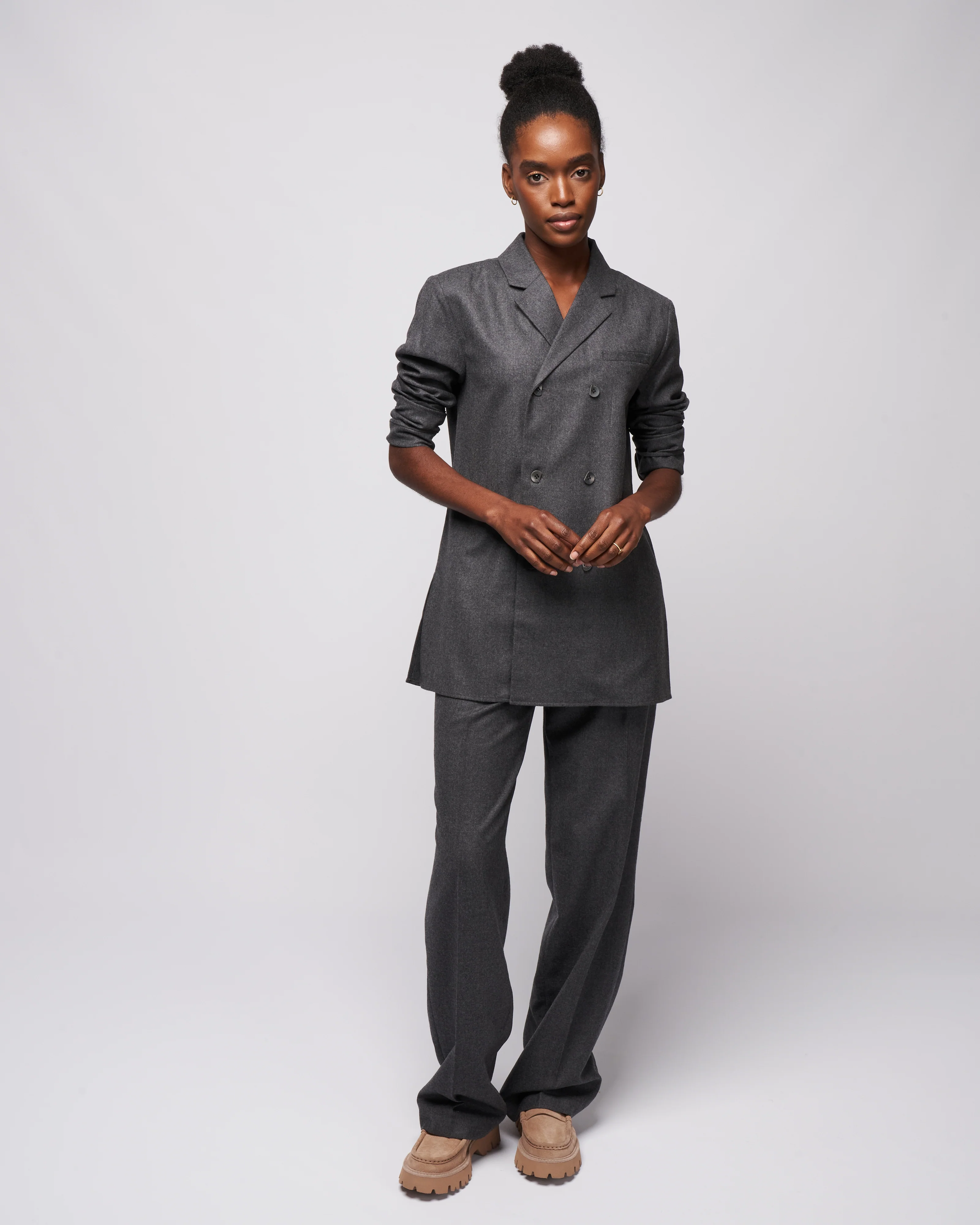 superfine wool flannel slim db shirt jacket - medium heather grey - Image 2