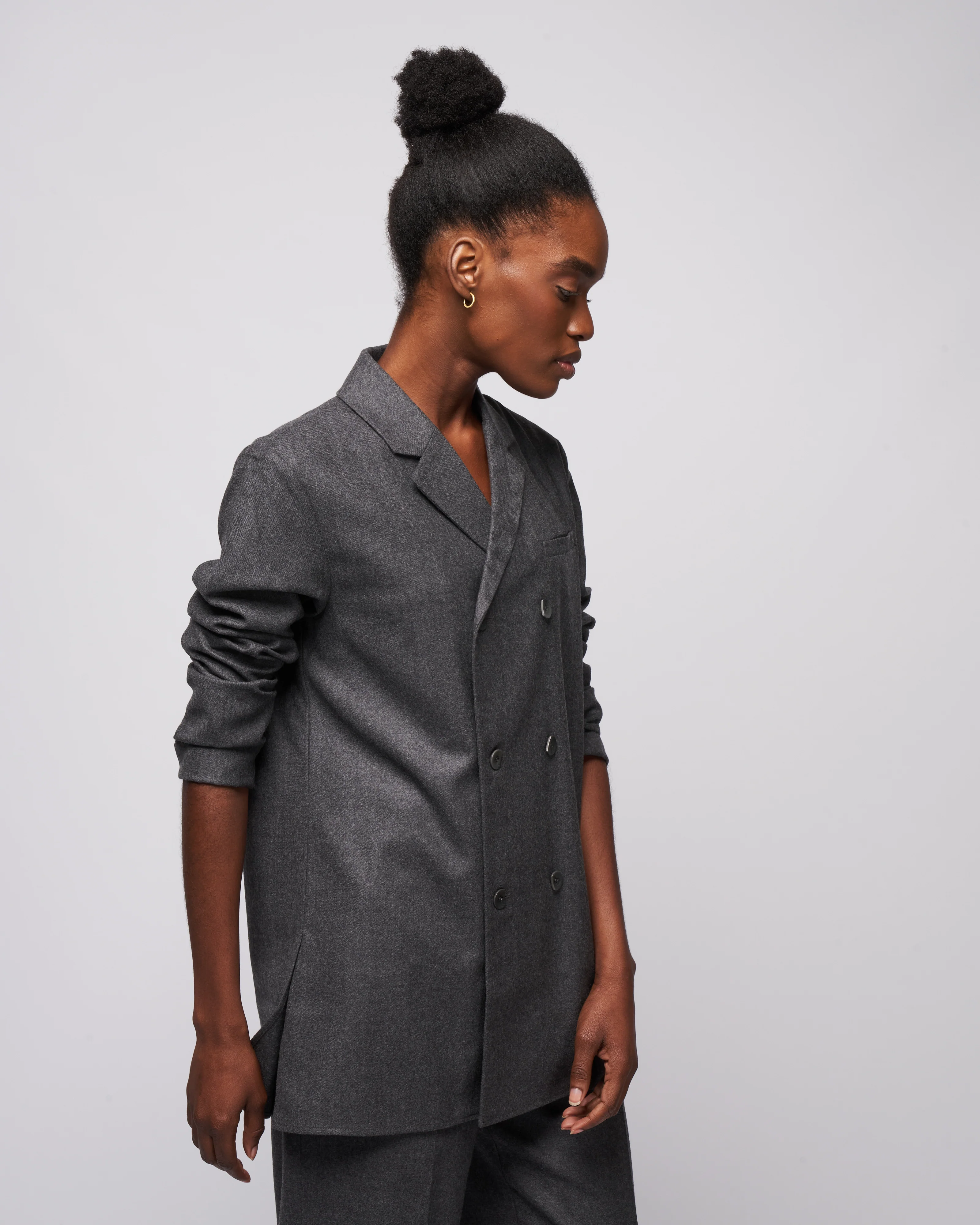 superfine wool flannel slim db shirt jacket - medium heather grey - Image 3