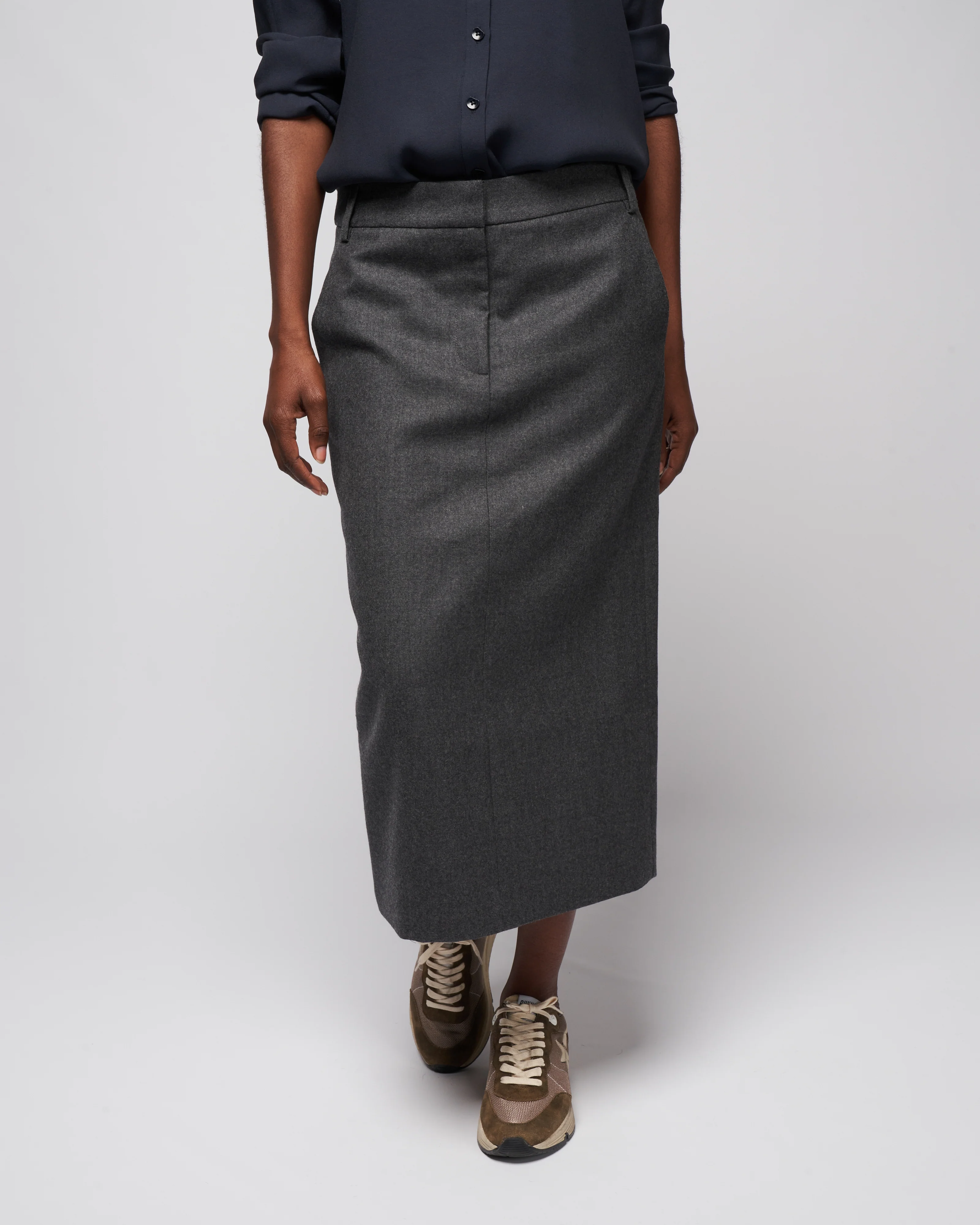 superfine wool midi trouser skirt - medium heather grey