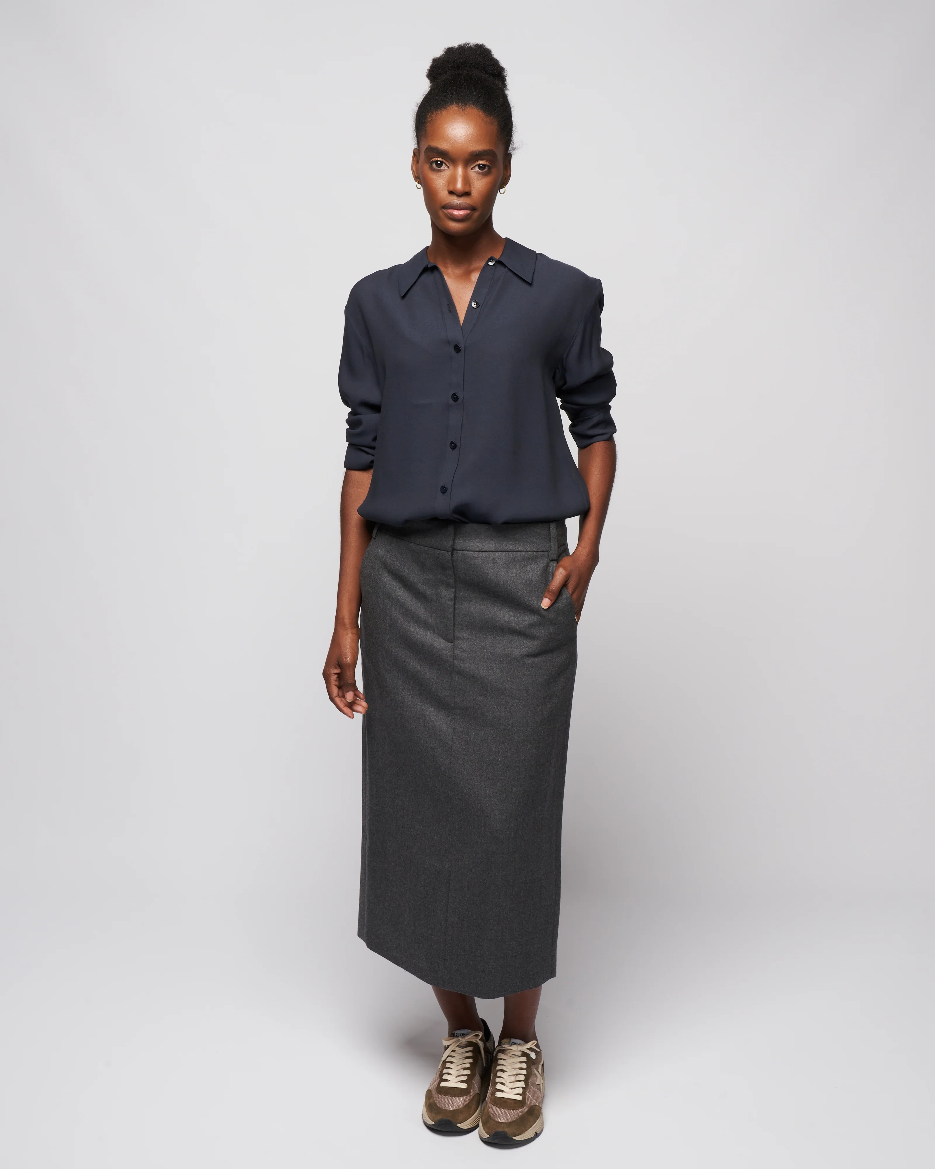 superfine wool midi trouser skirt - medium heather grey - Image 2