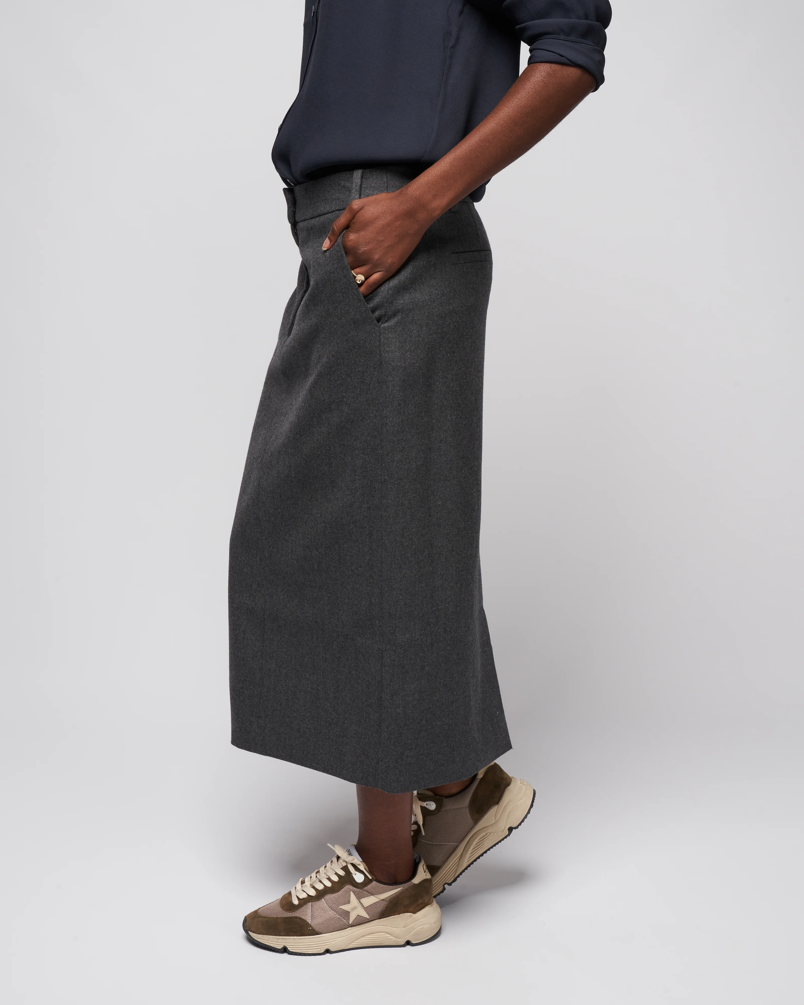 superfine wool midi trouser skirt - medium heather grey - Image 3