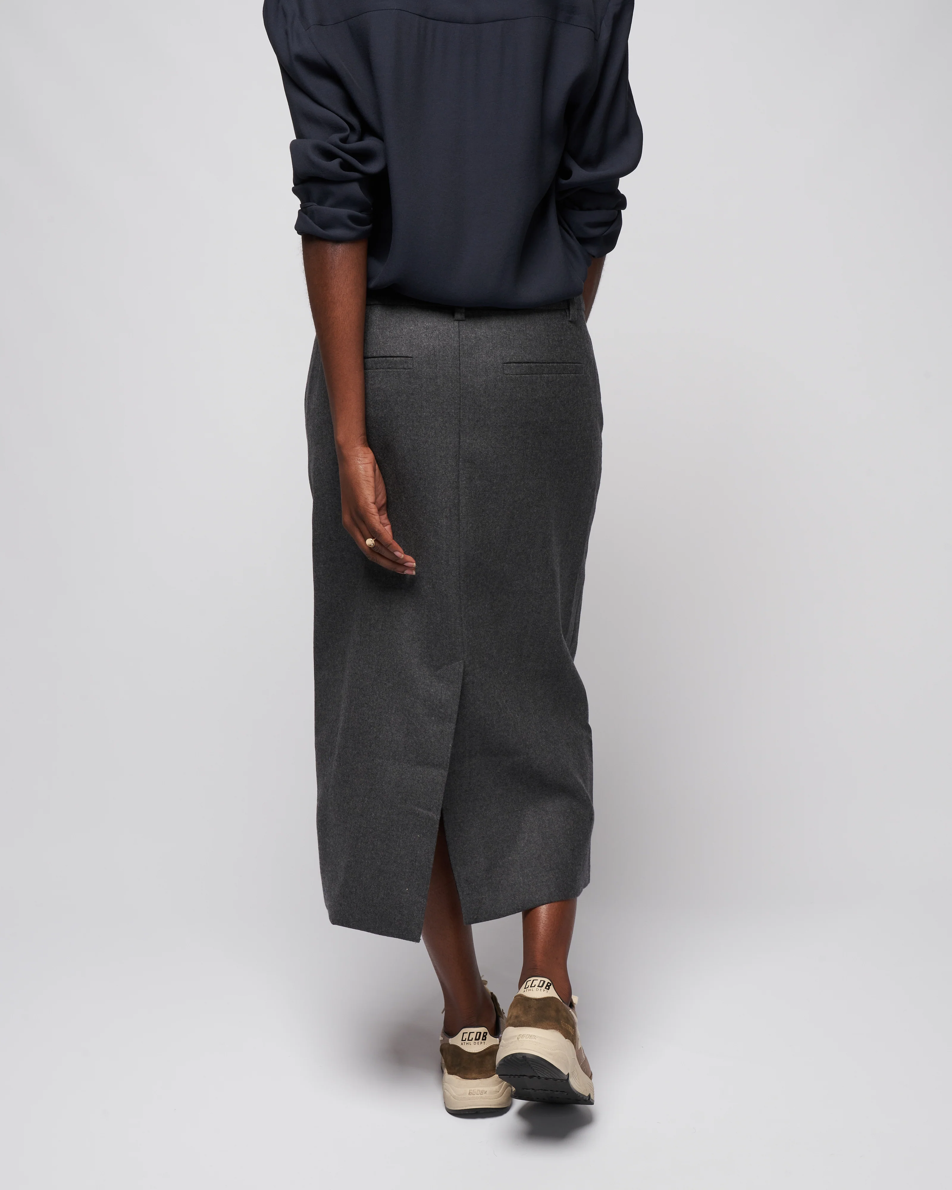 superfine wool midi trouser skirt - medium heather grey - Image 4