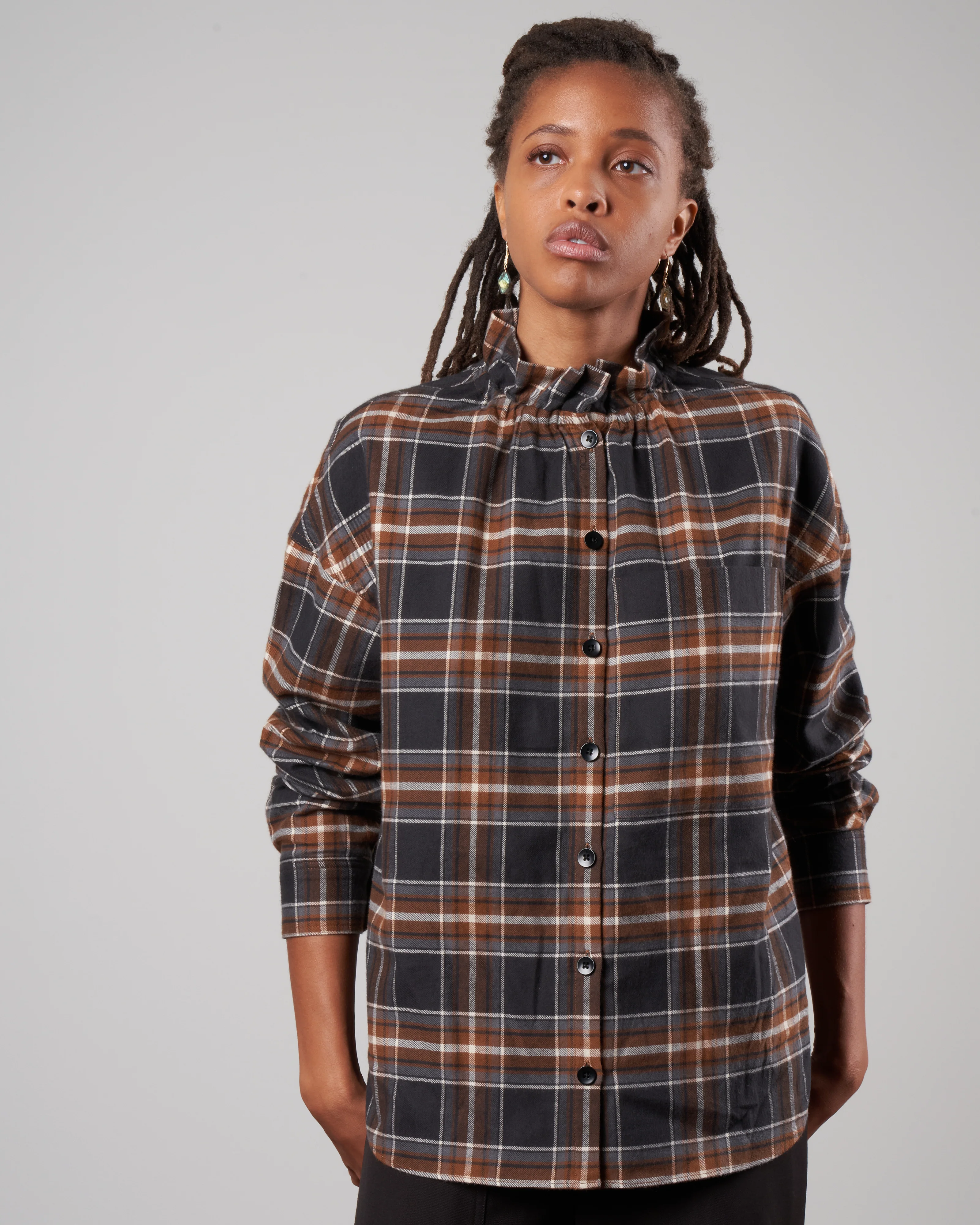 theodore ruffle shirt - brown multi - Image 3