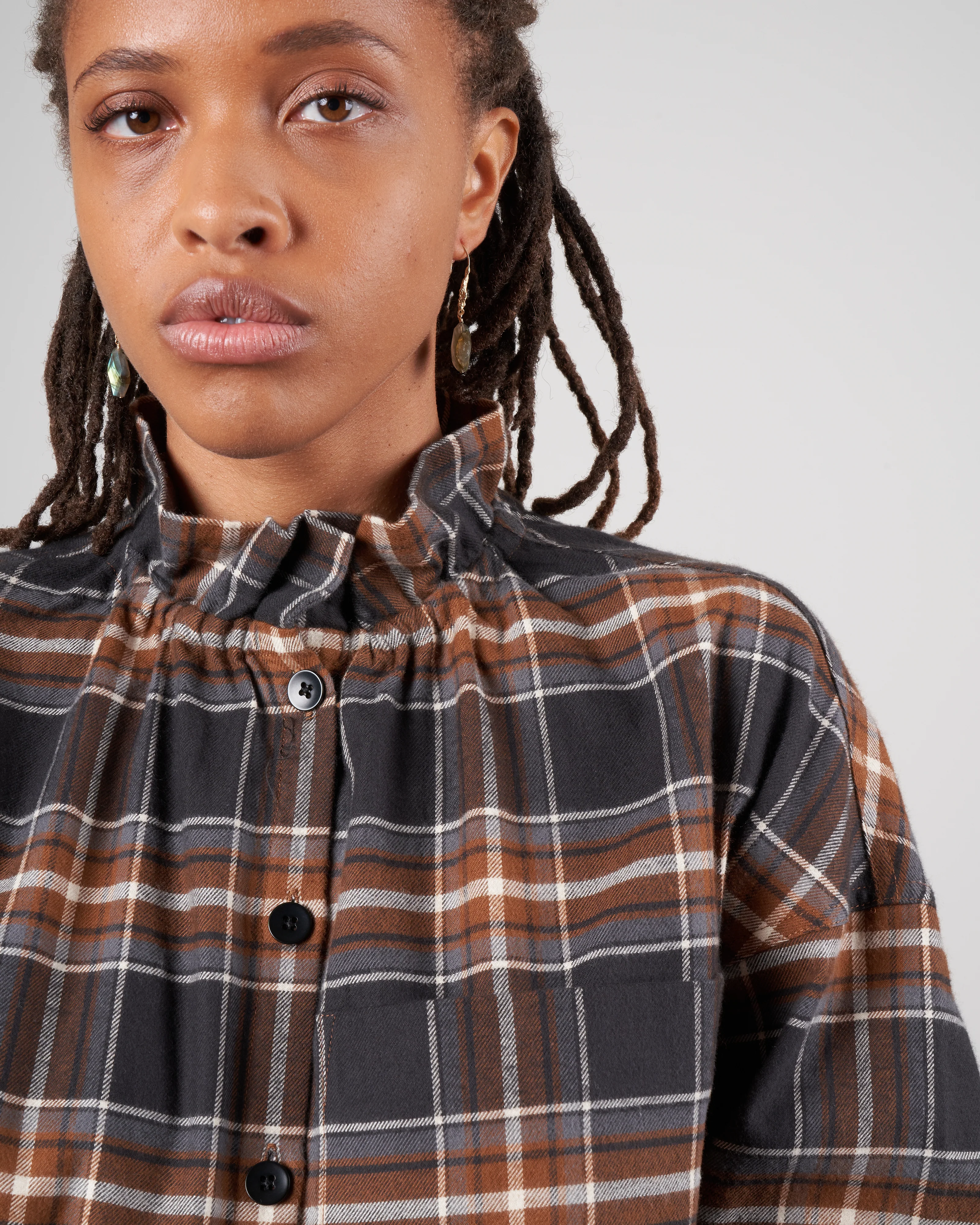 theodore ruffle shirt - brown multi - Image 5