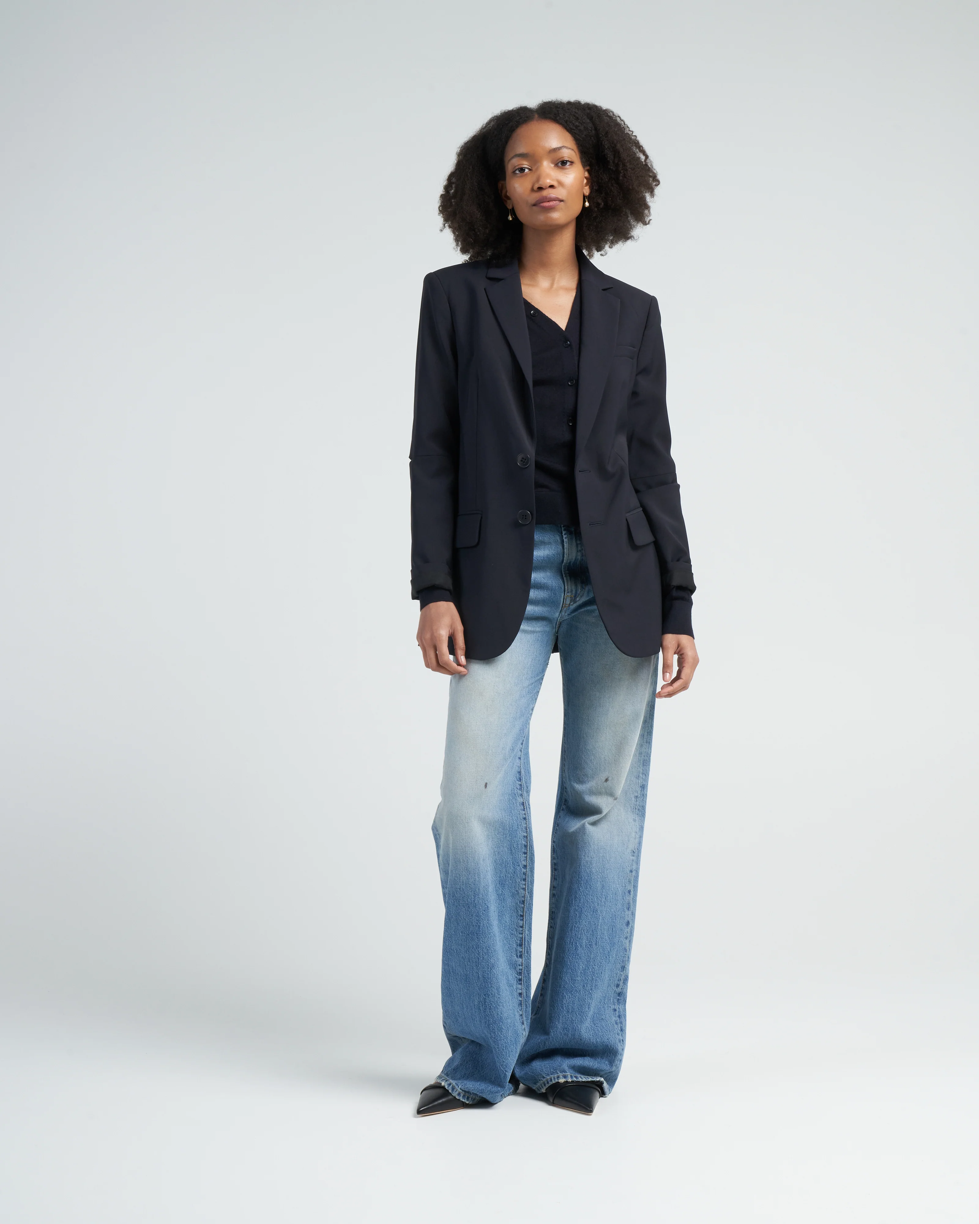tropical wool cutout sleeve marlon blazer - navy - Image 2