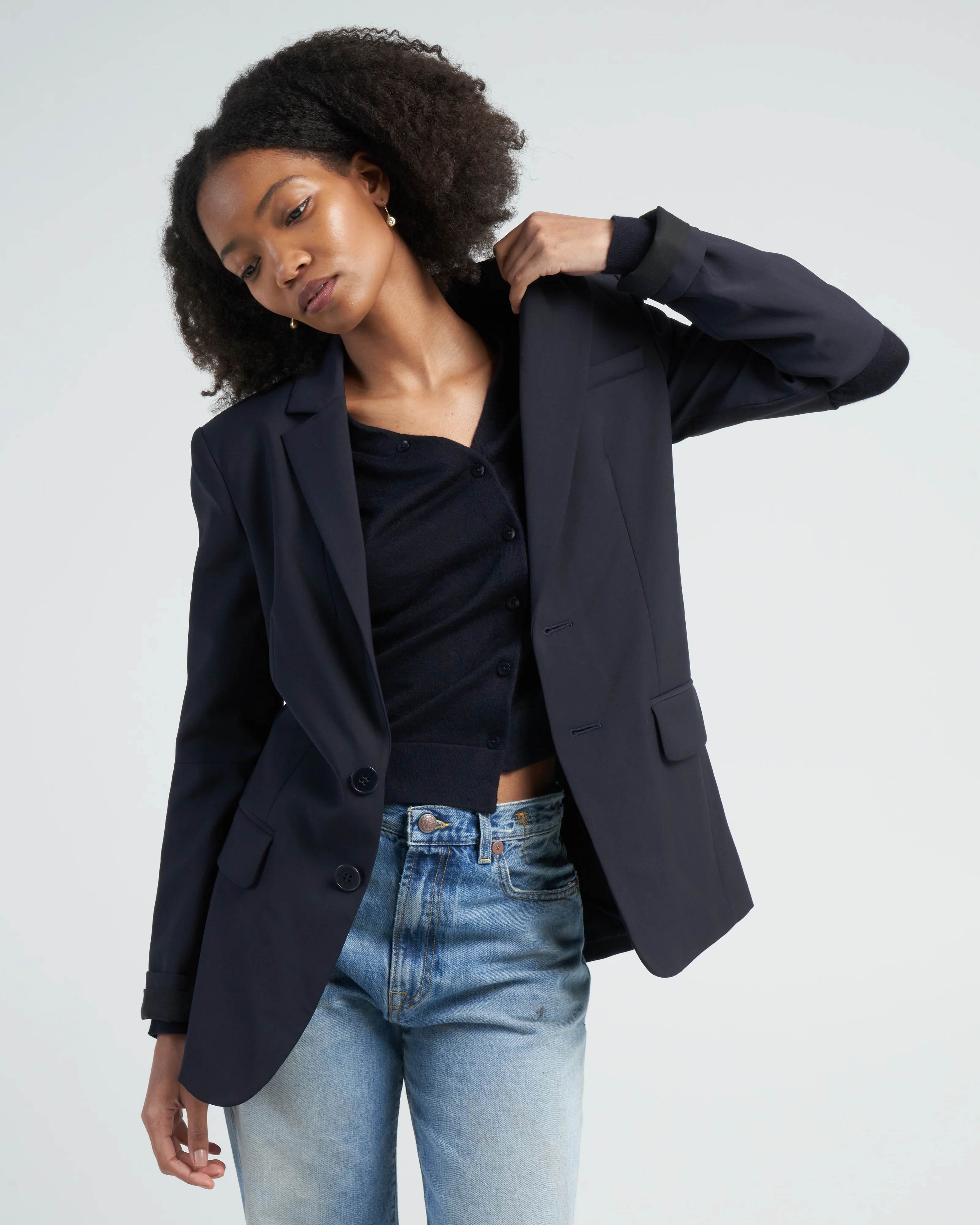 tropical wool cutout sleeve marlon blazer - navy - Image 3