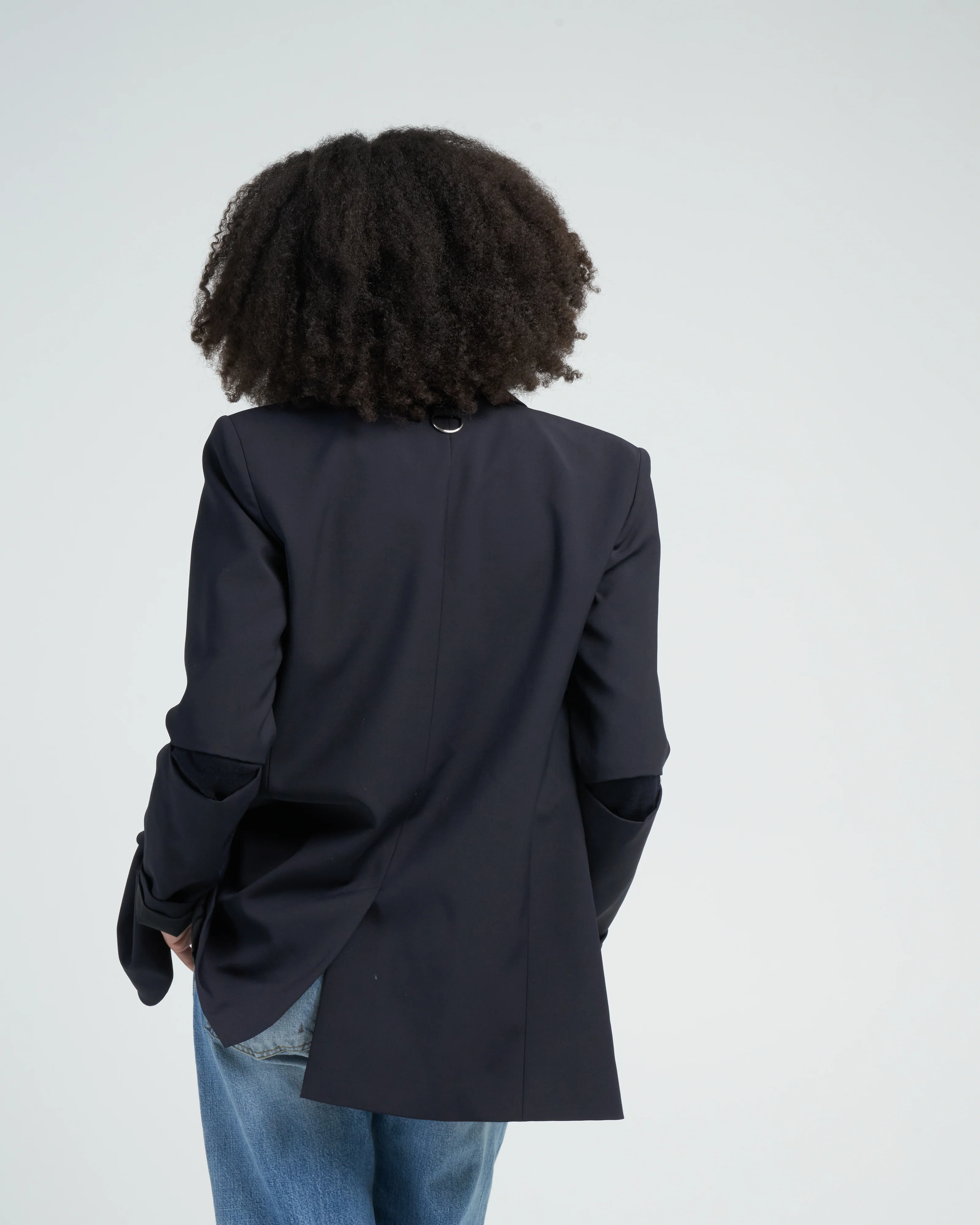 tropical wool cutout sleeve marlon blazer - navy - Image 4