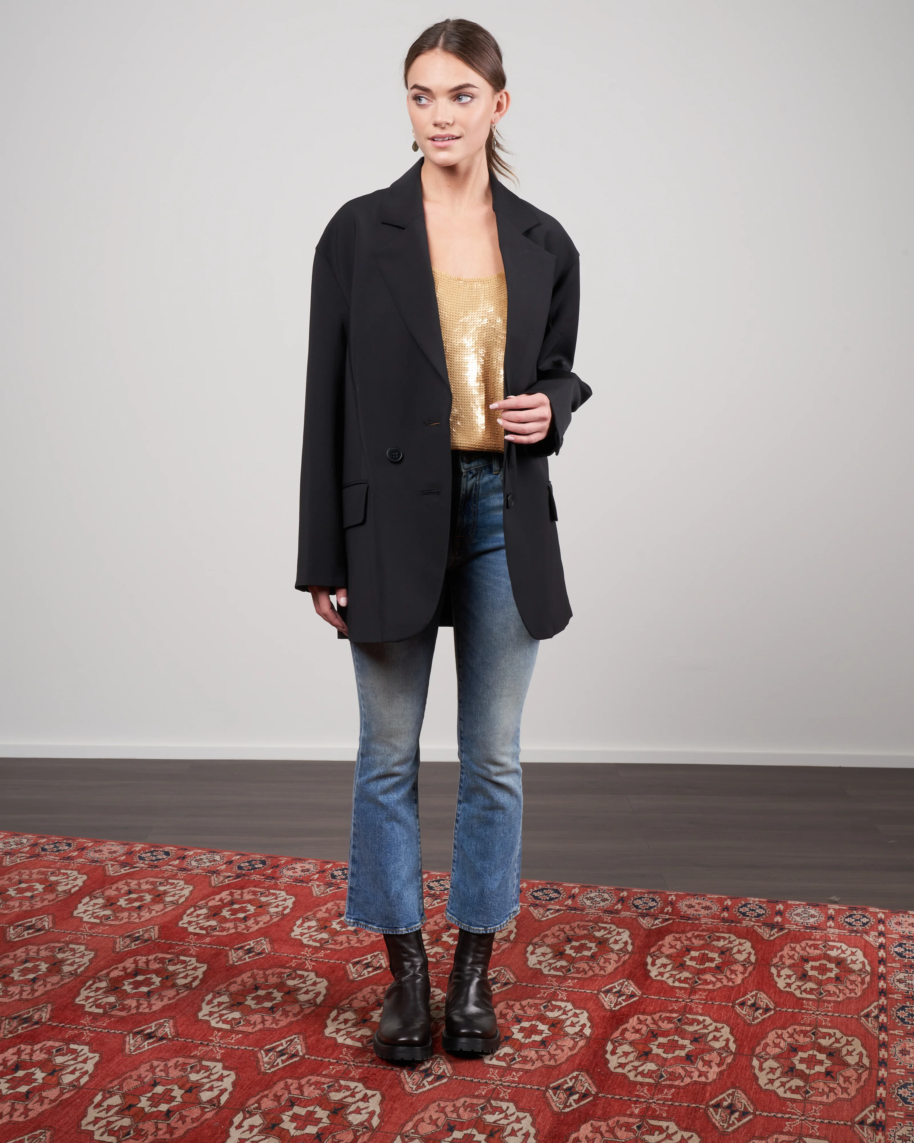 tropical wool detached lapel liam blazer - black - Image 3