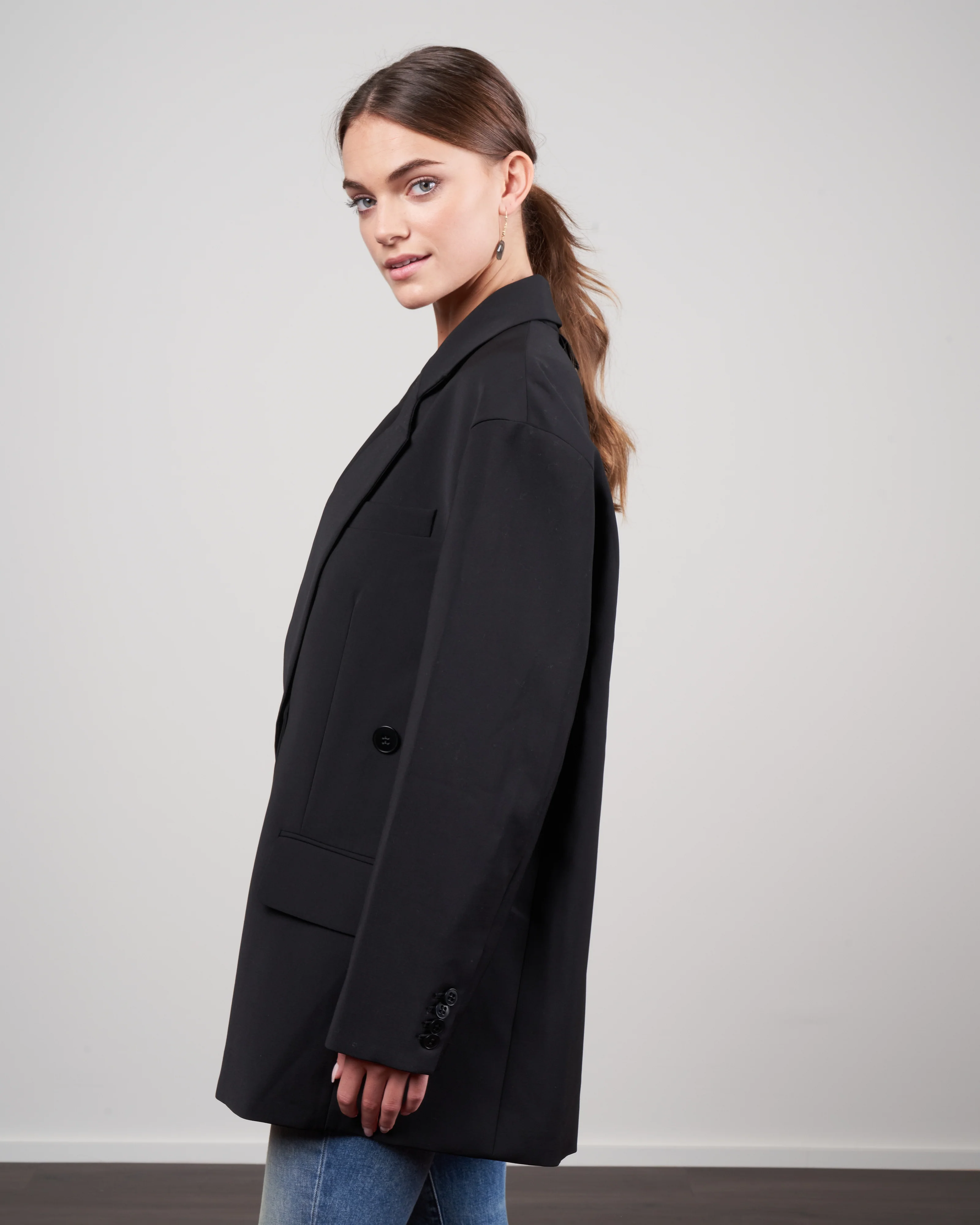 tropical wool detached lapel liam blazer - black - Image 4