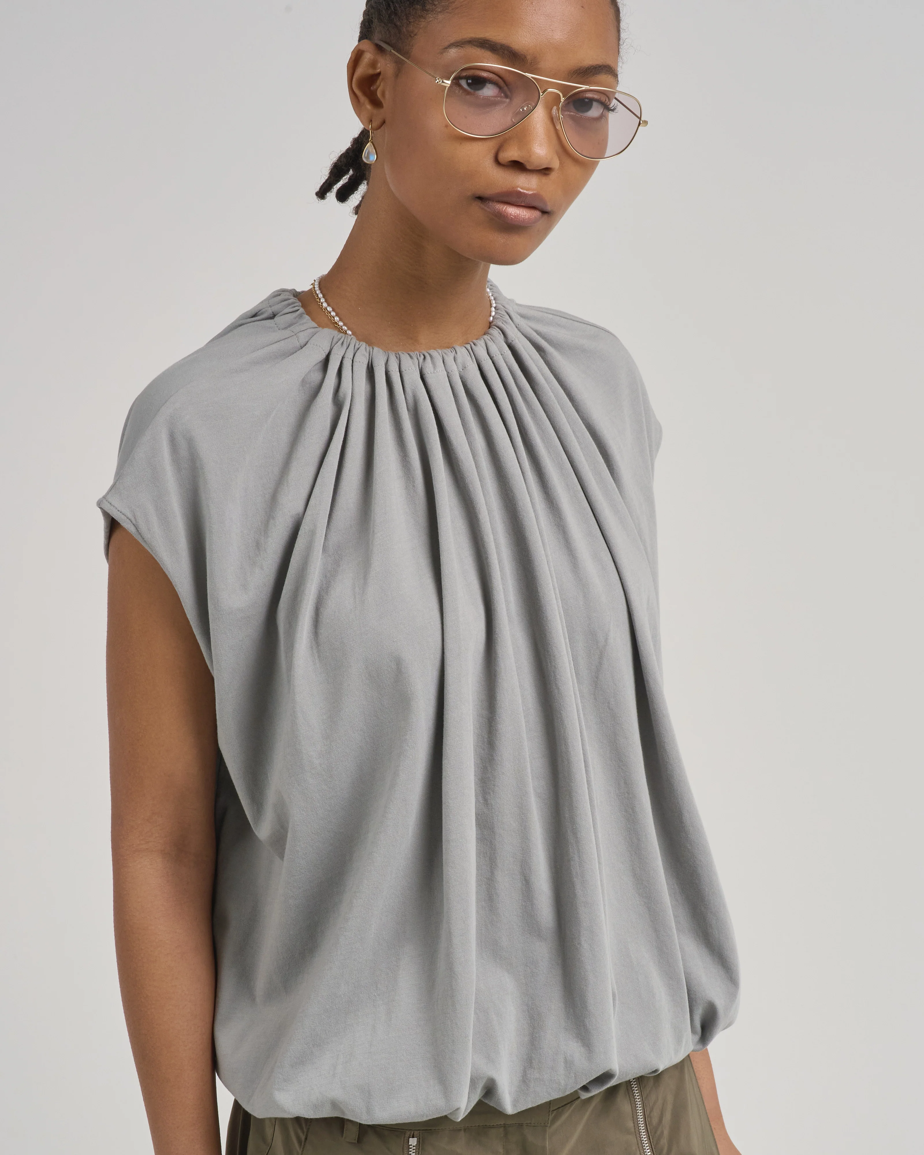 tshirt program shirred neck circular top - Image 5