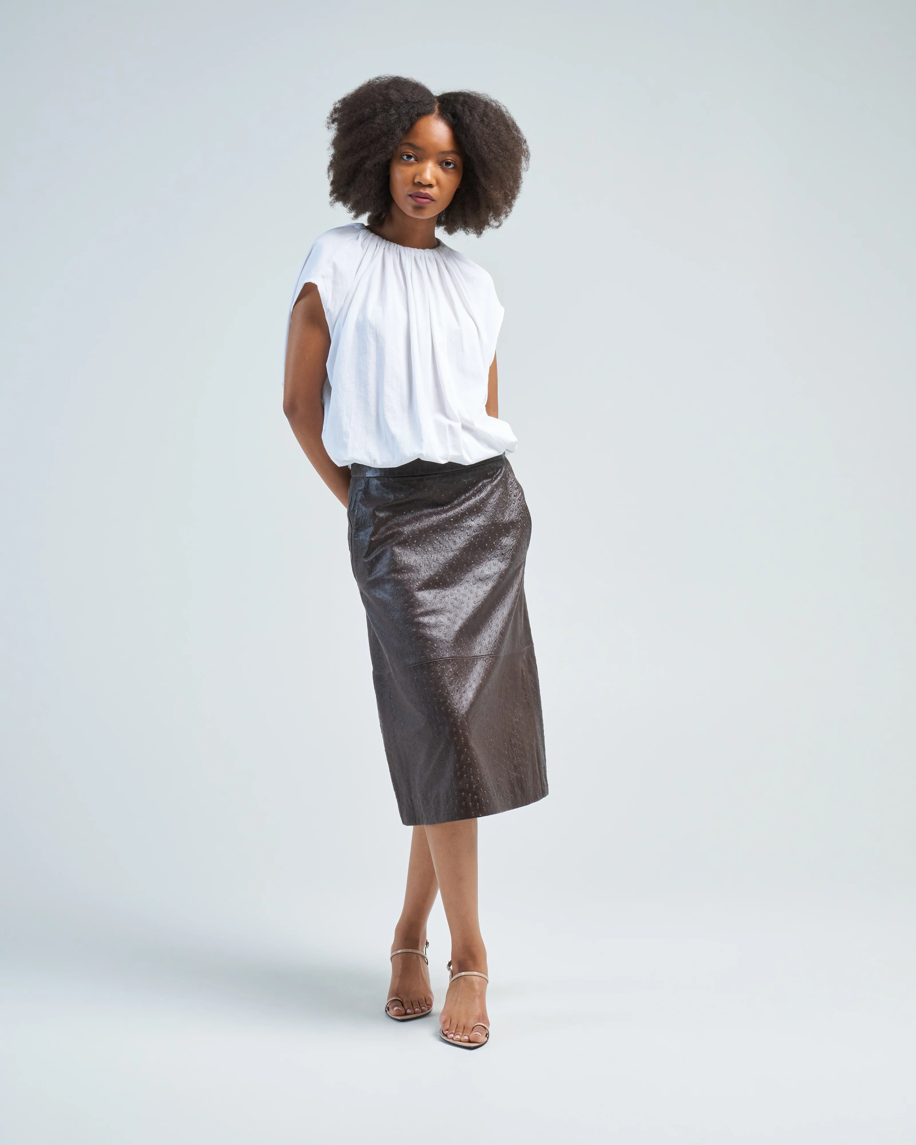 tshirting shirred neck circular top