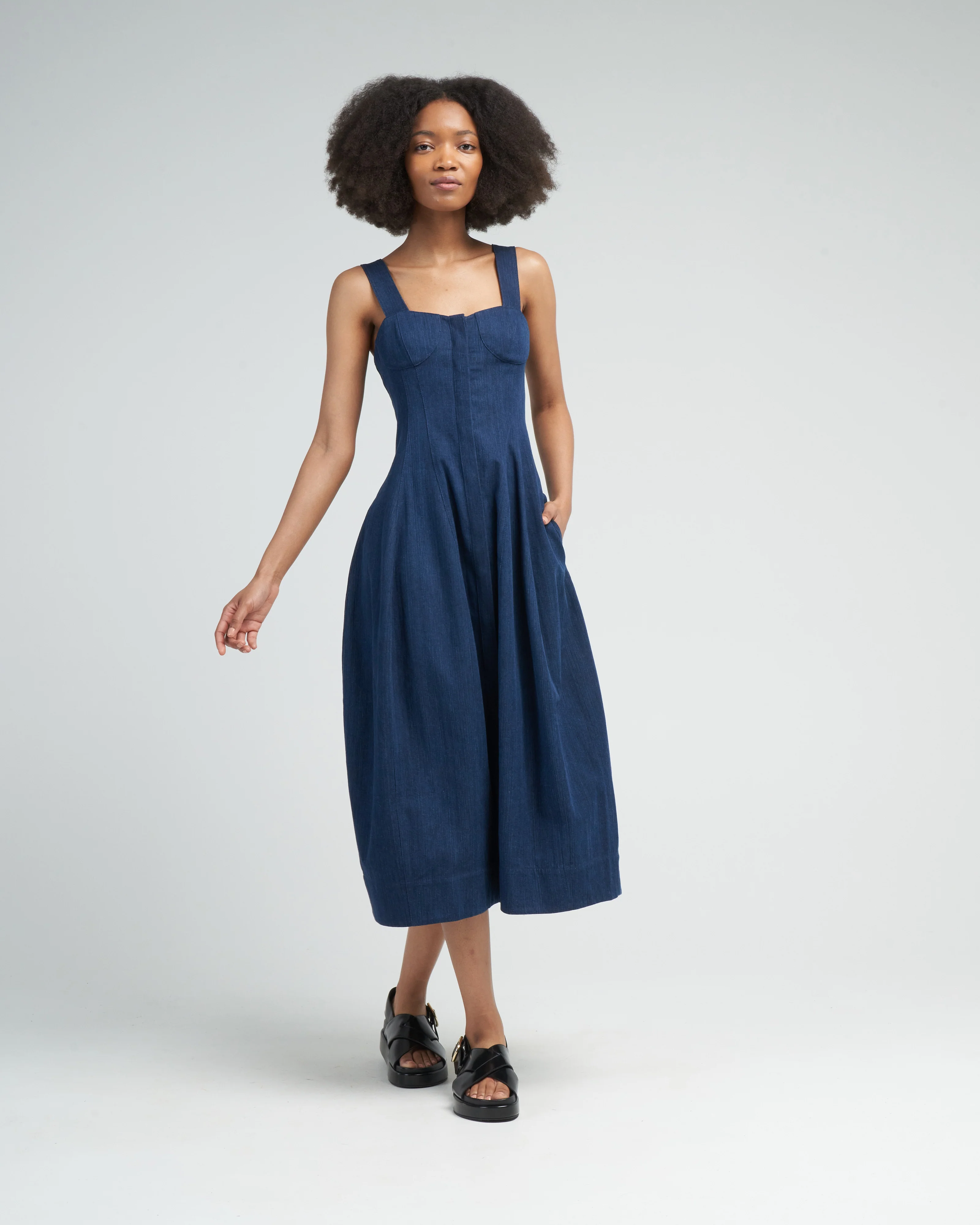 washed summer denim dress - dark enzyme wash - Image 3