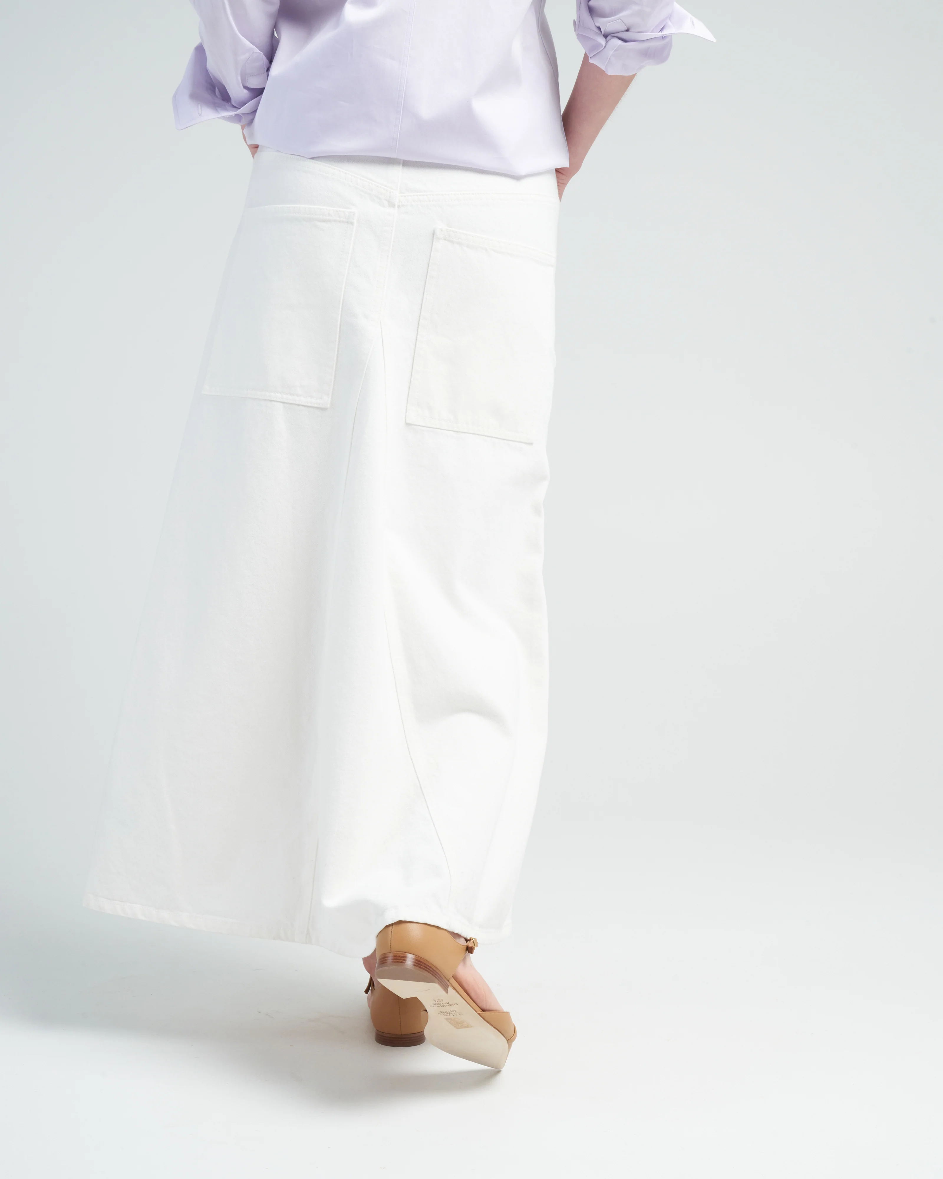 white denim godet midi skirt - white - Image 4