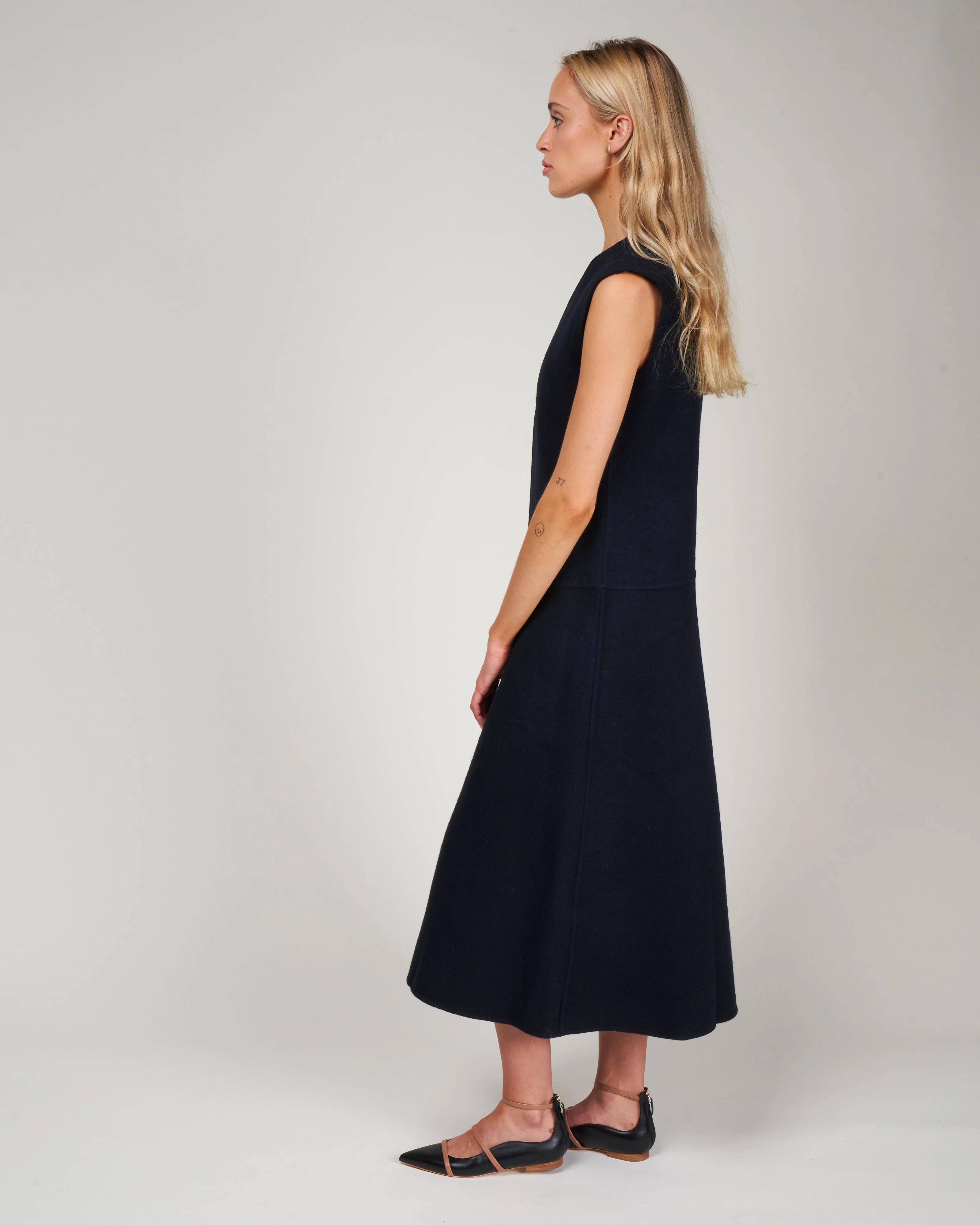 wool angora vneck dress - navy - Image 2