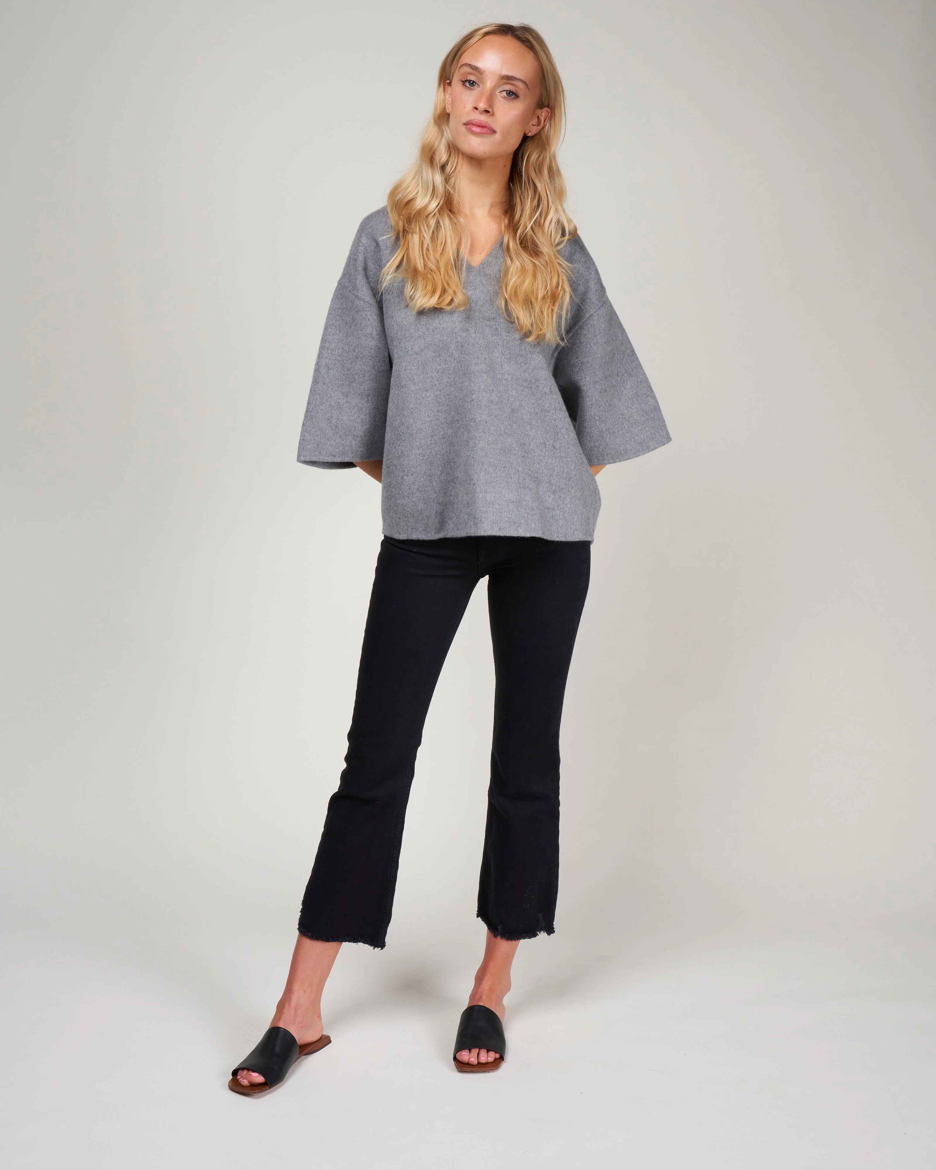 wool angora vneck top - medium heather grey - Image 2
