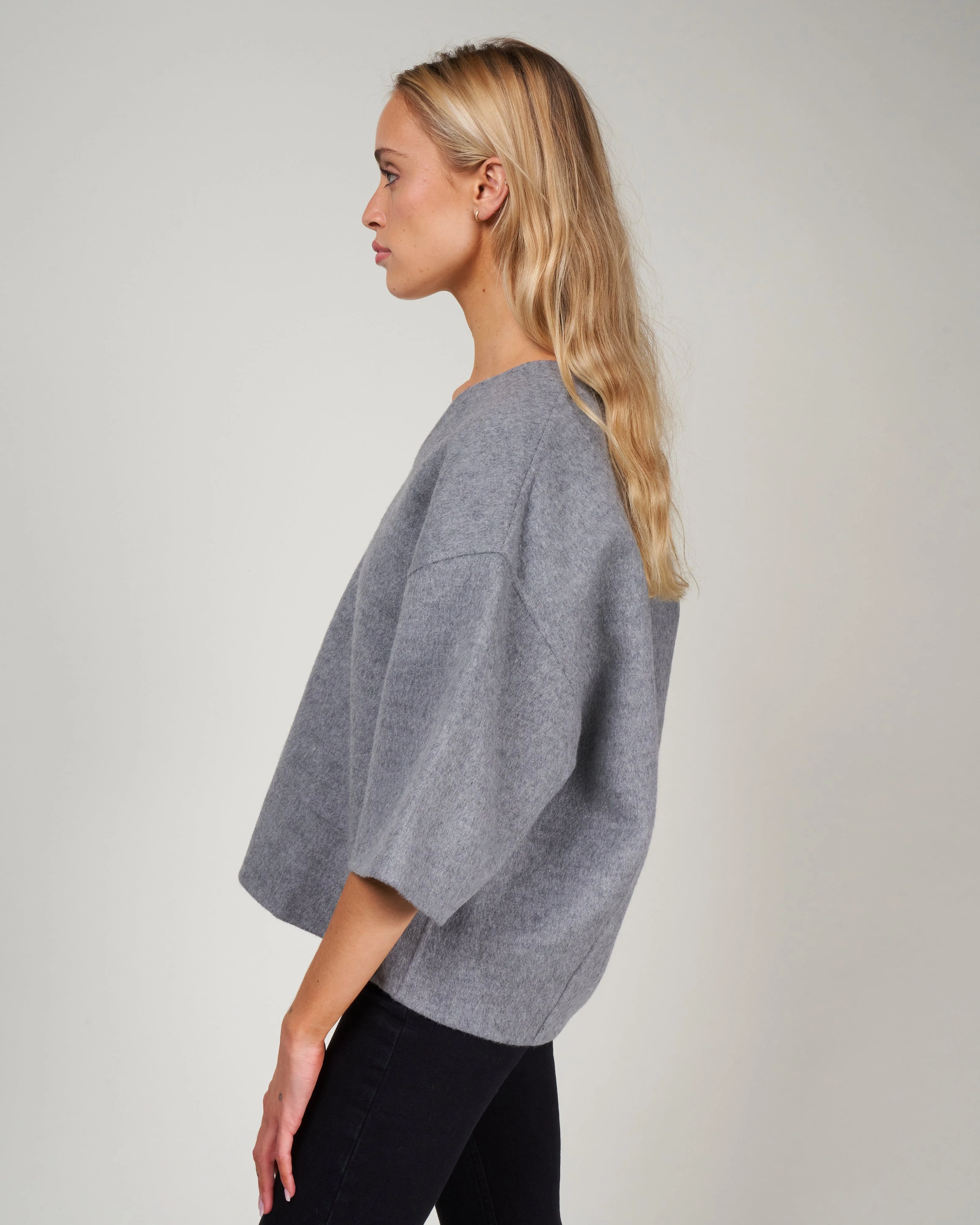 wool angora vneck top - medium heather grey - Image 3