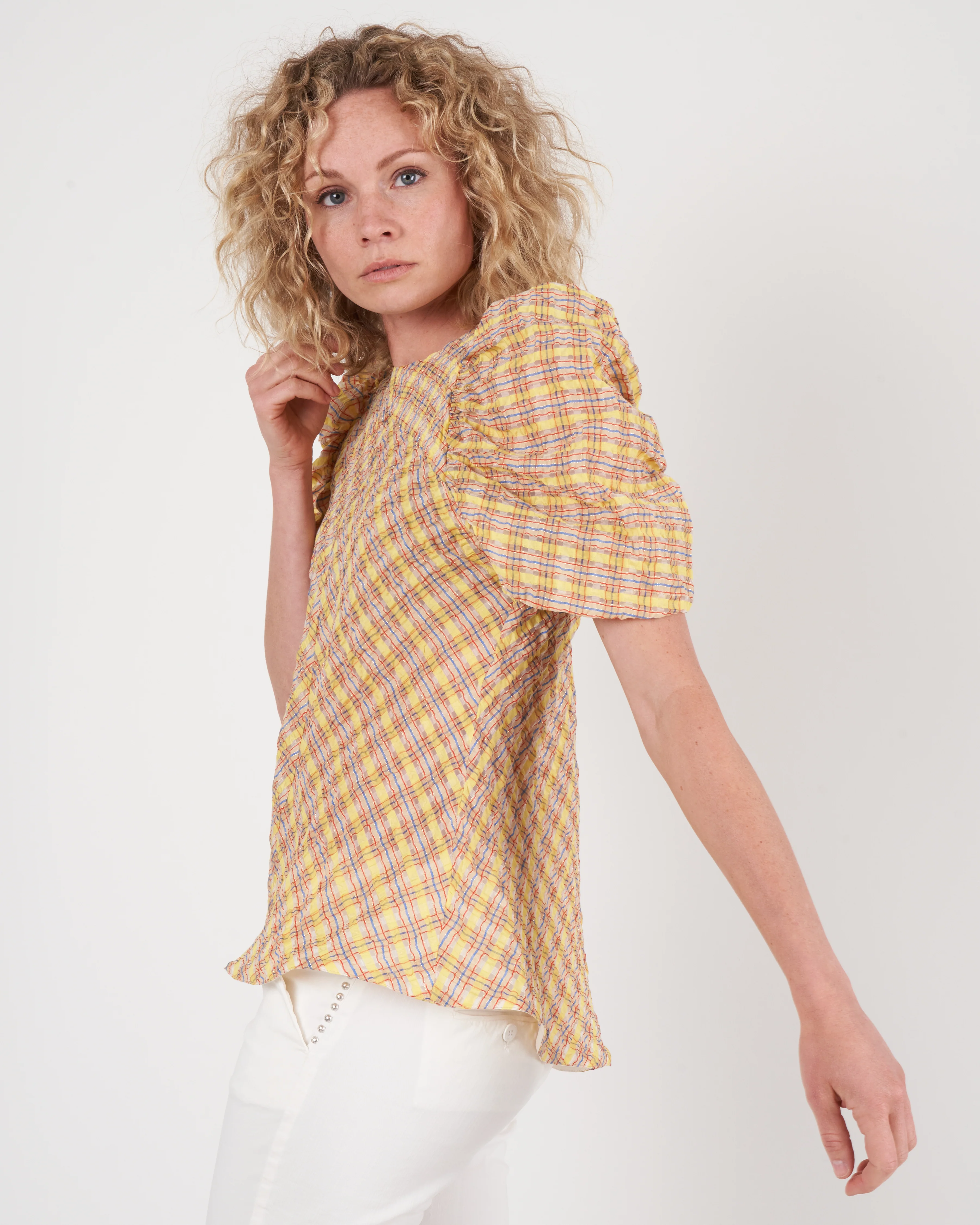 mia top - jacquard organza lemon - Image 2