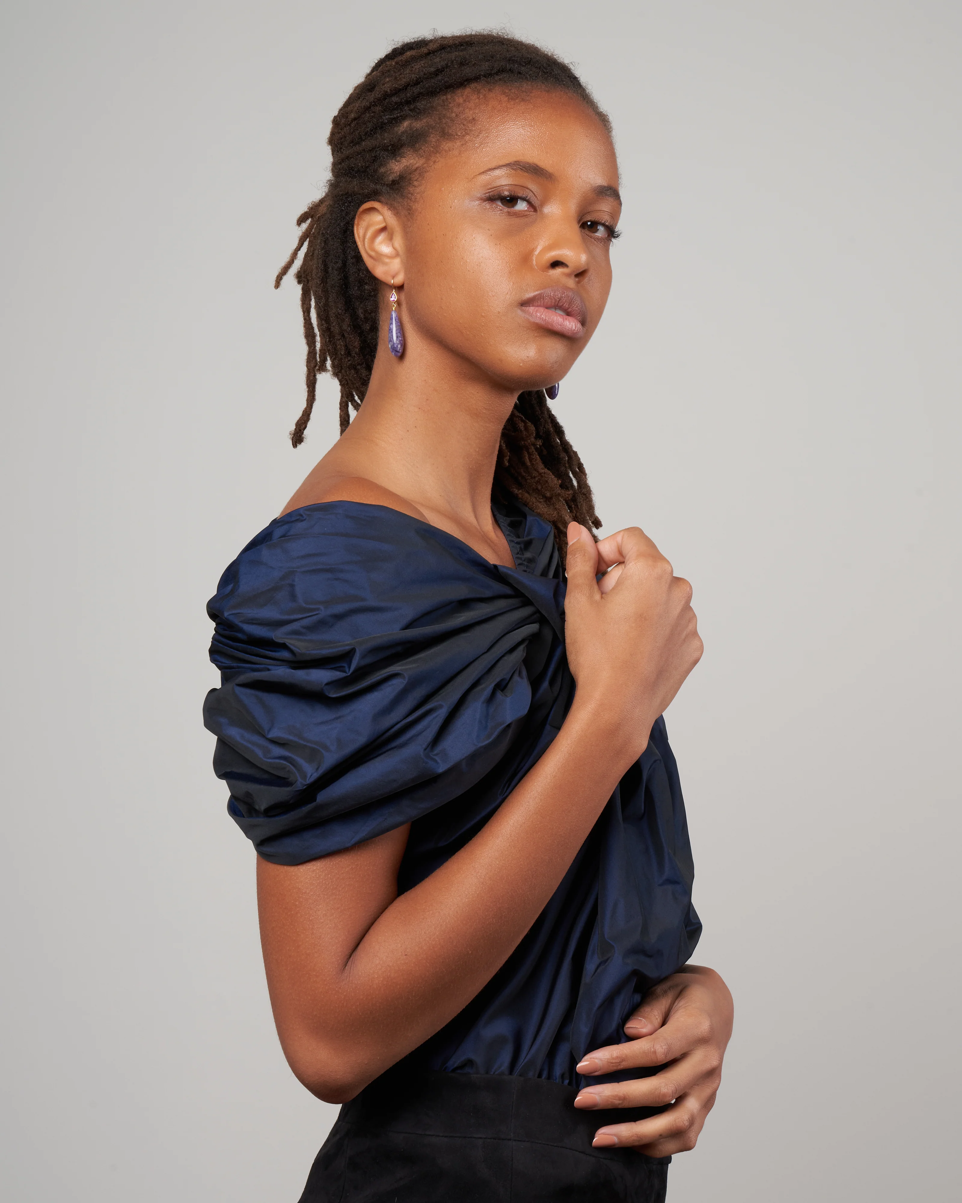 sheridan taffeta top - navy - Image 3
