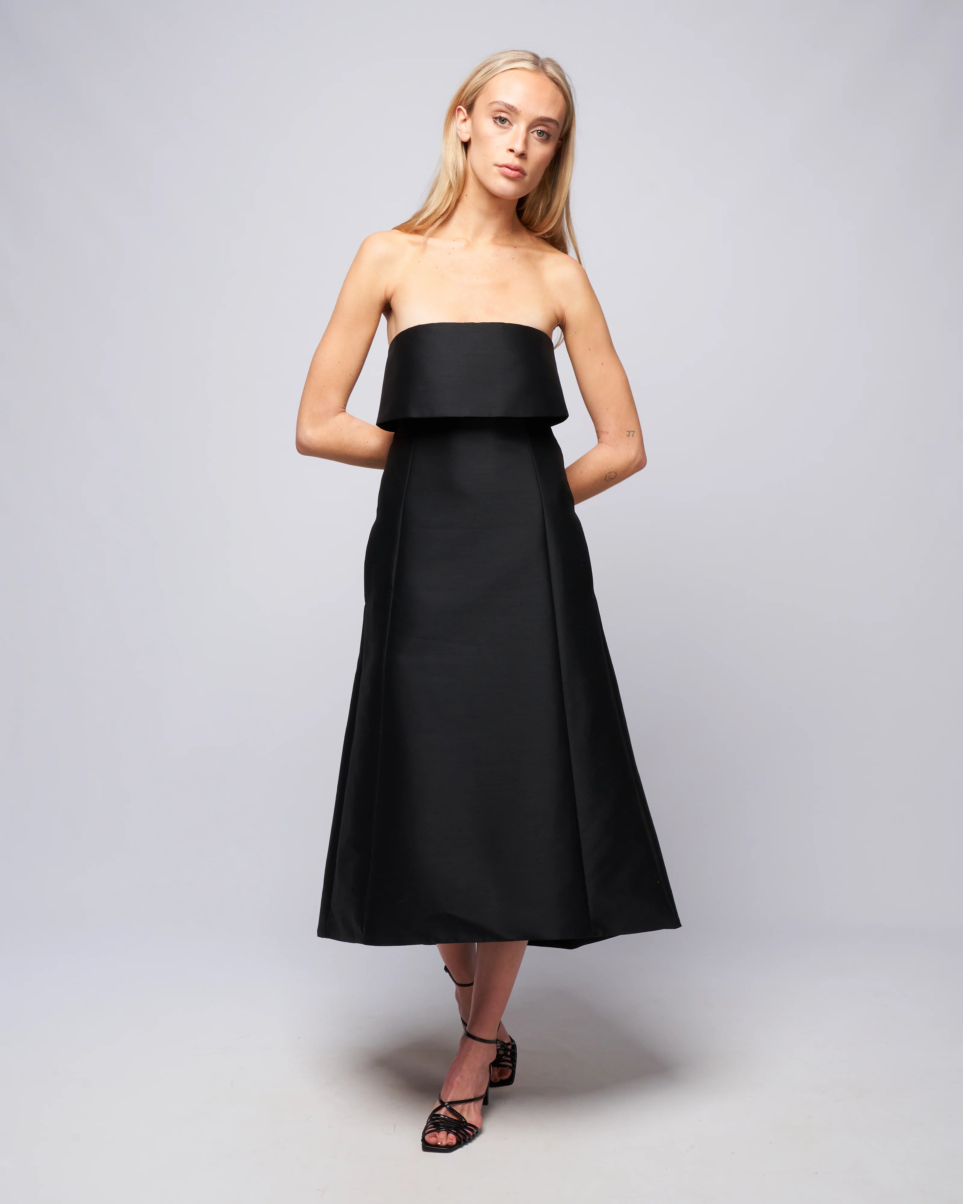 a-line wool cotton dress - black - Image 2