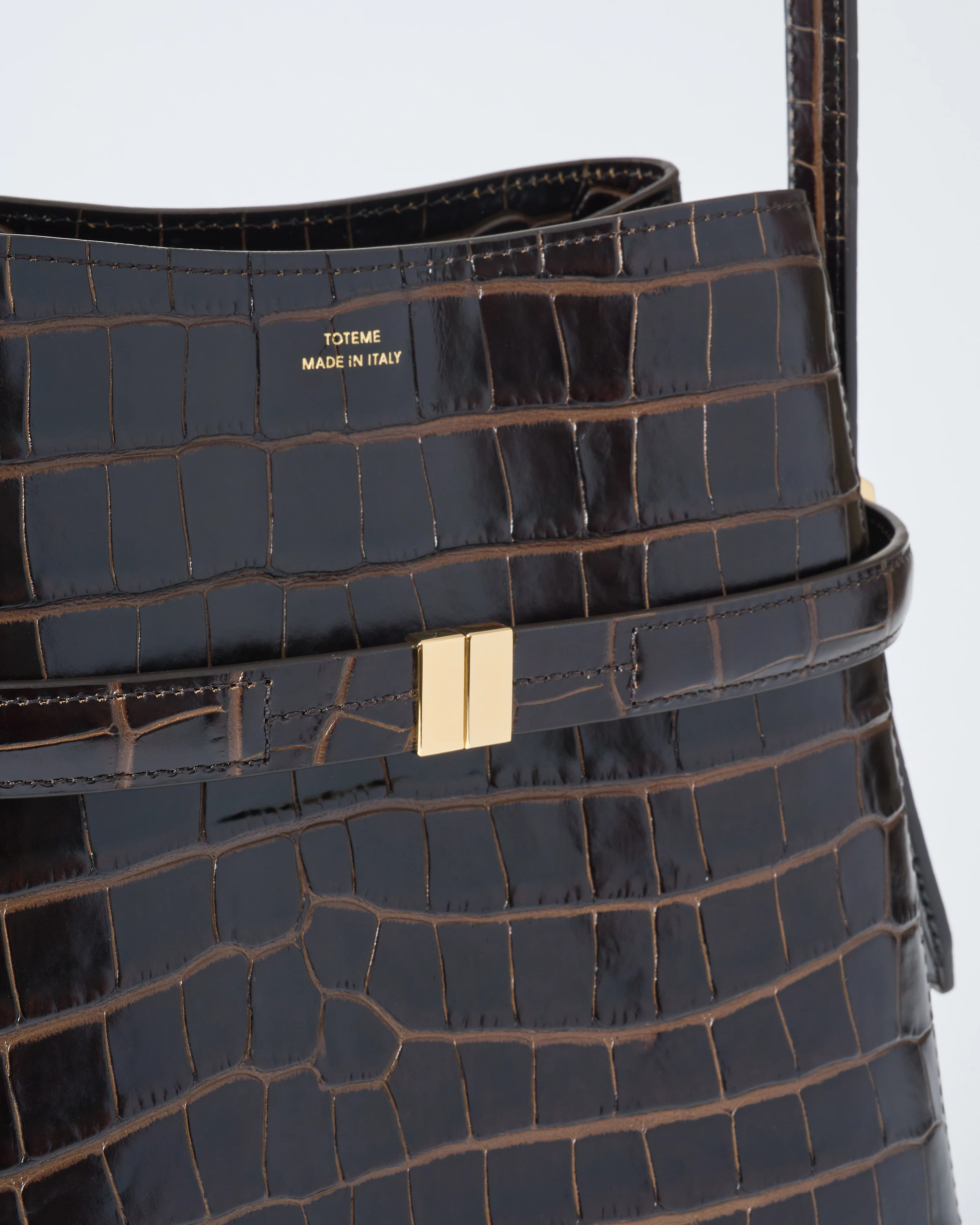 belted croco embossed bucket bag - Image 2