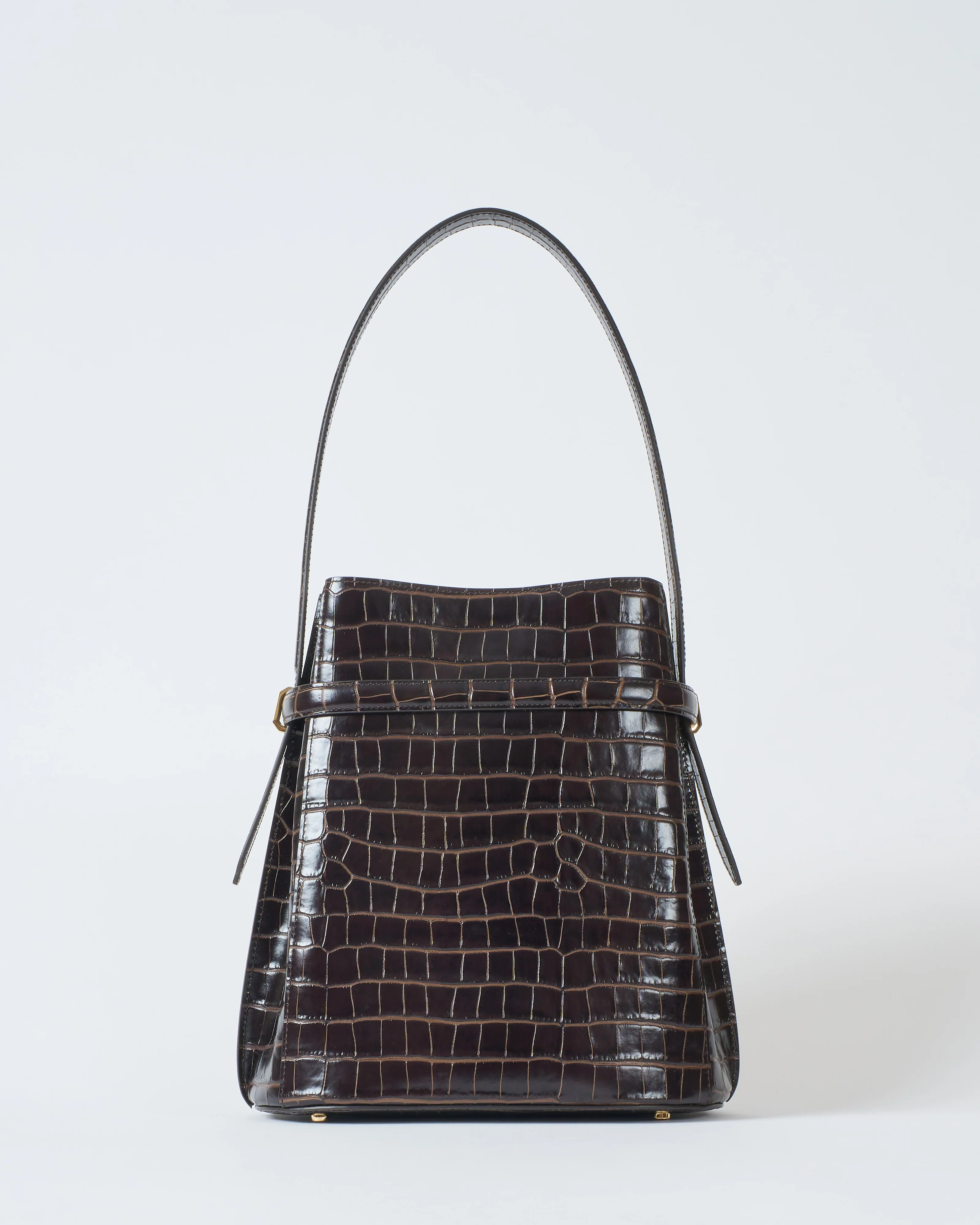 belted croco embossed bucket bag - Image 3