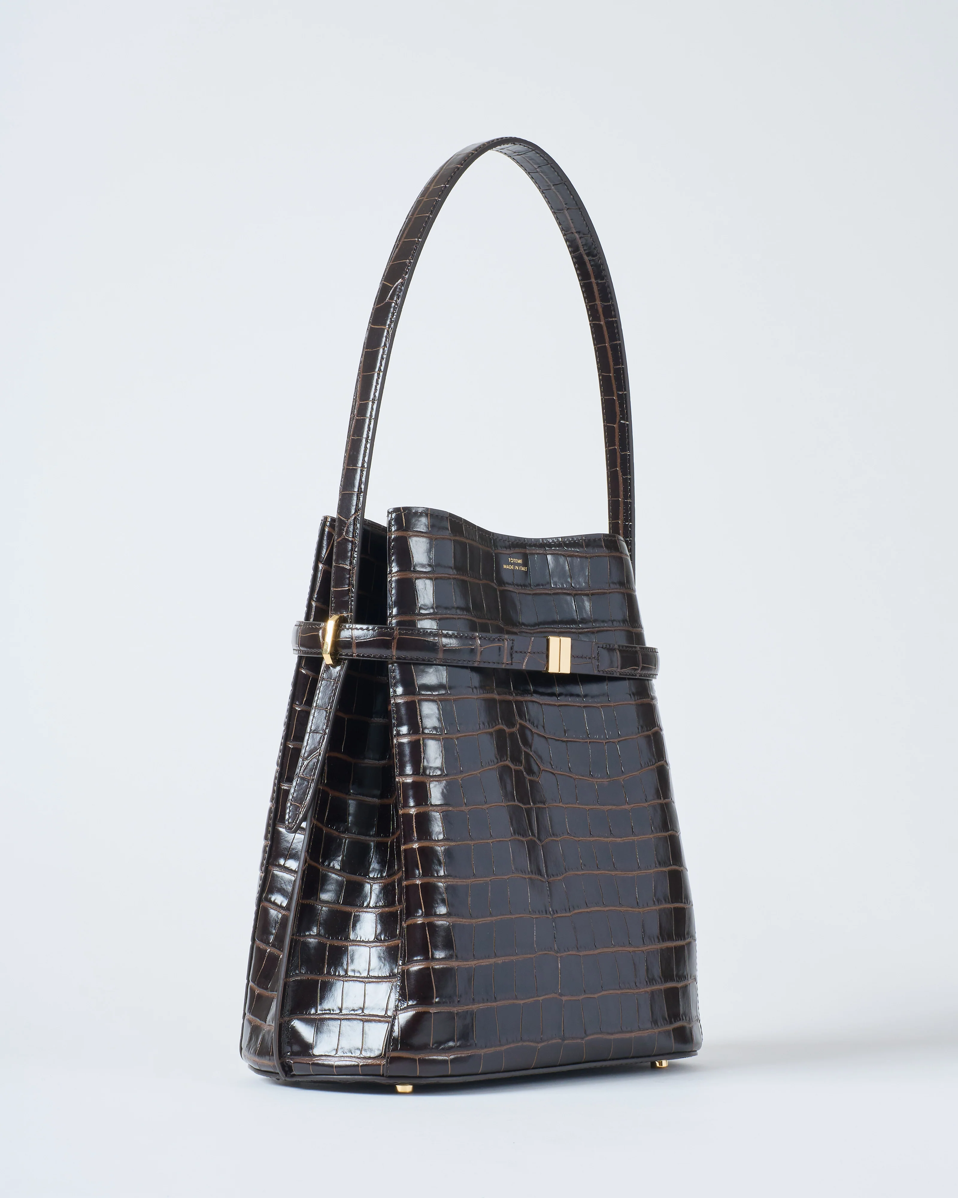 belted croco embossed bucket bag - Image 4
