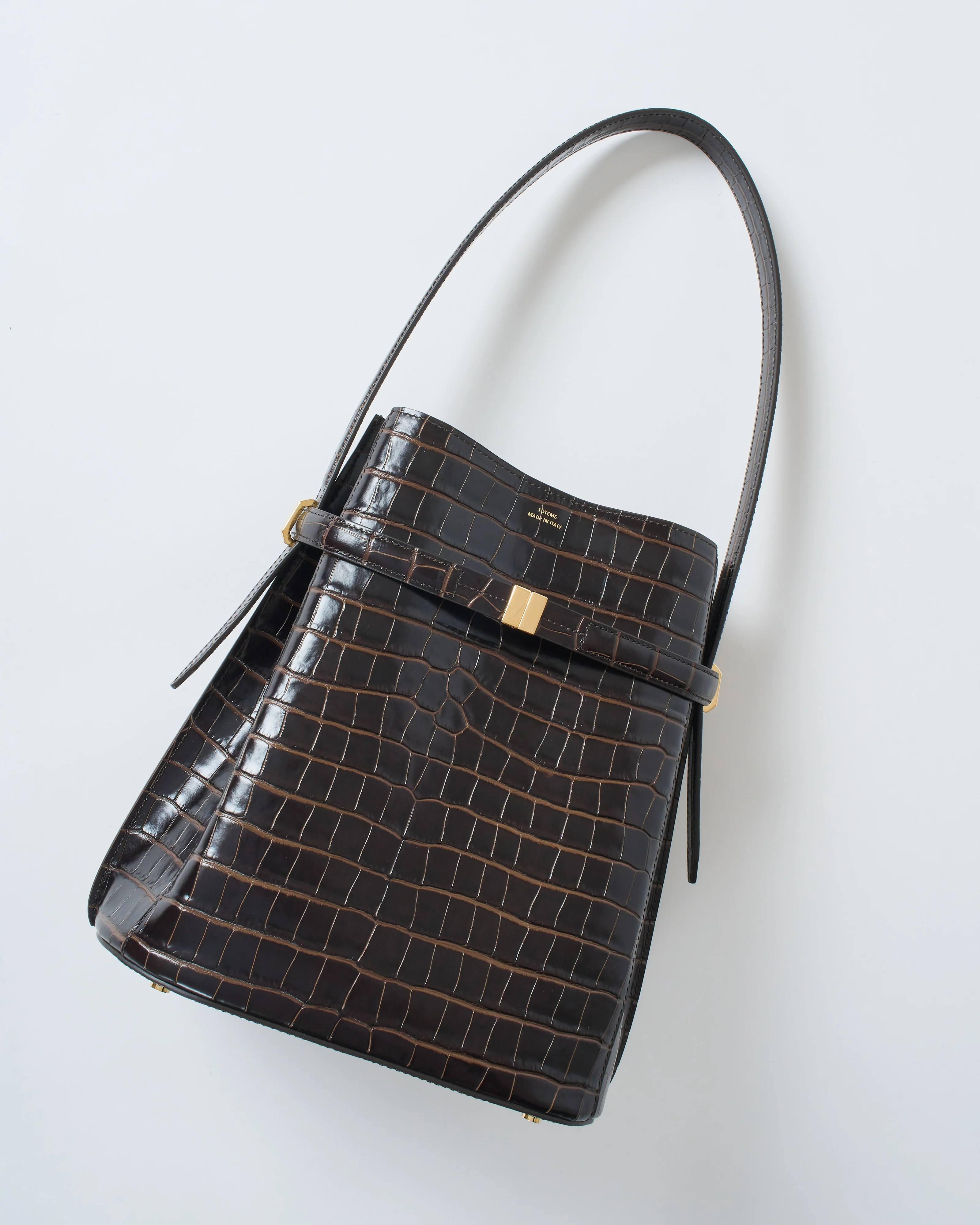 belted croco embossed bucket bag - Image 5