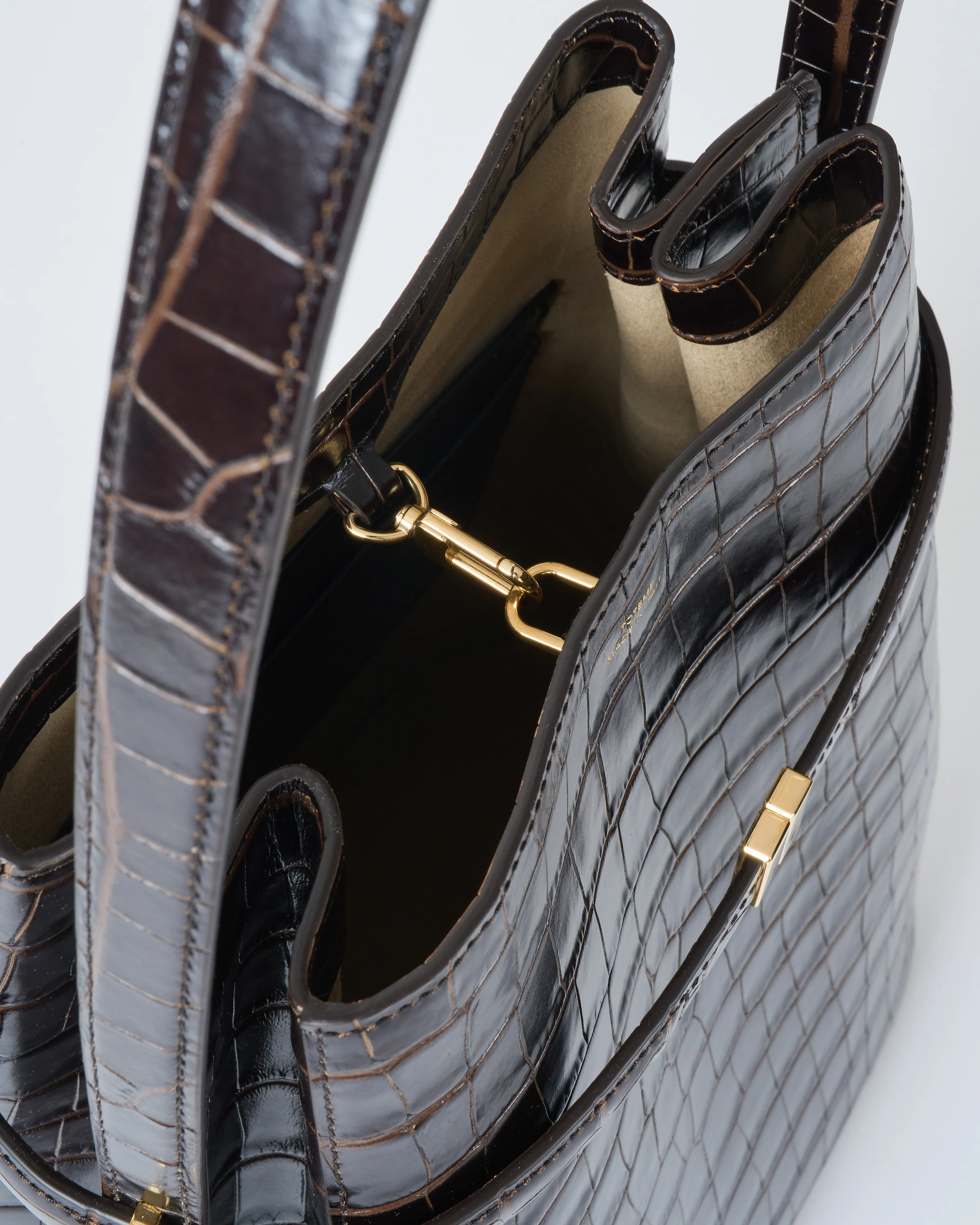belted croco embossed bucket bag - Image 6