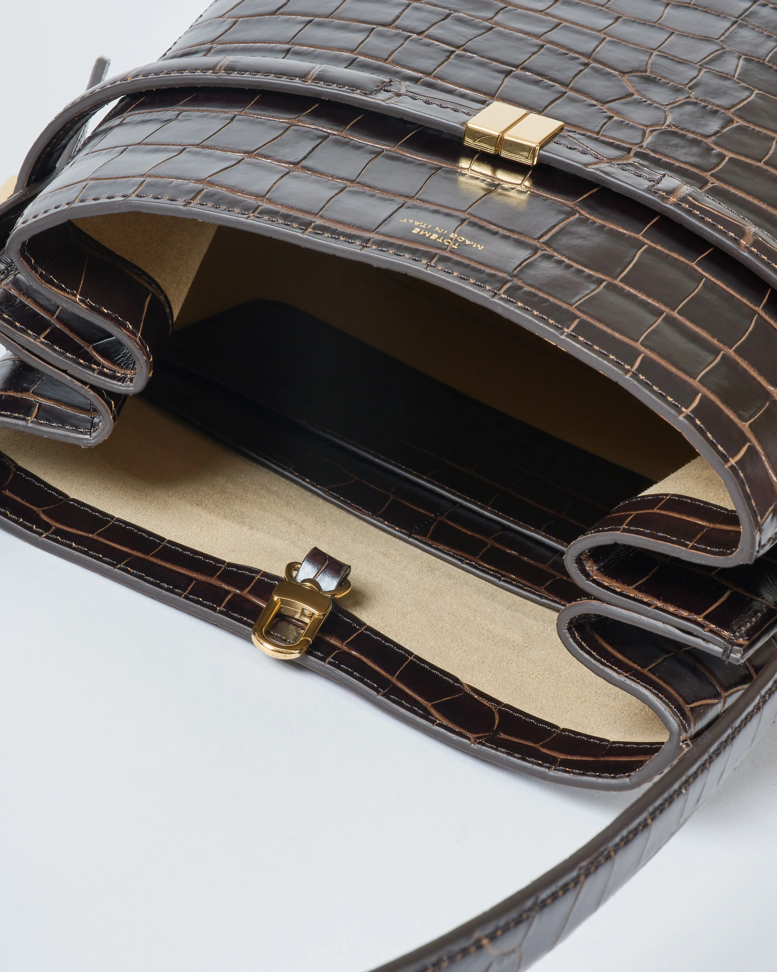 belted croco embossed bucket bag - Image 7
