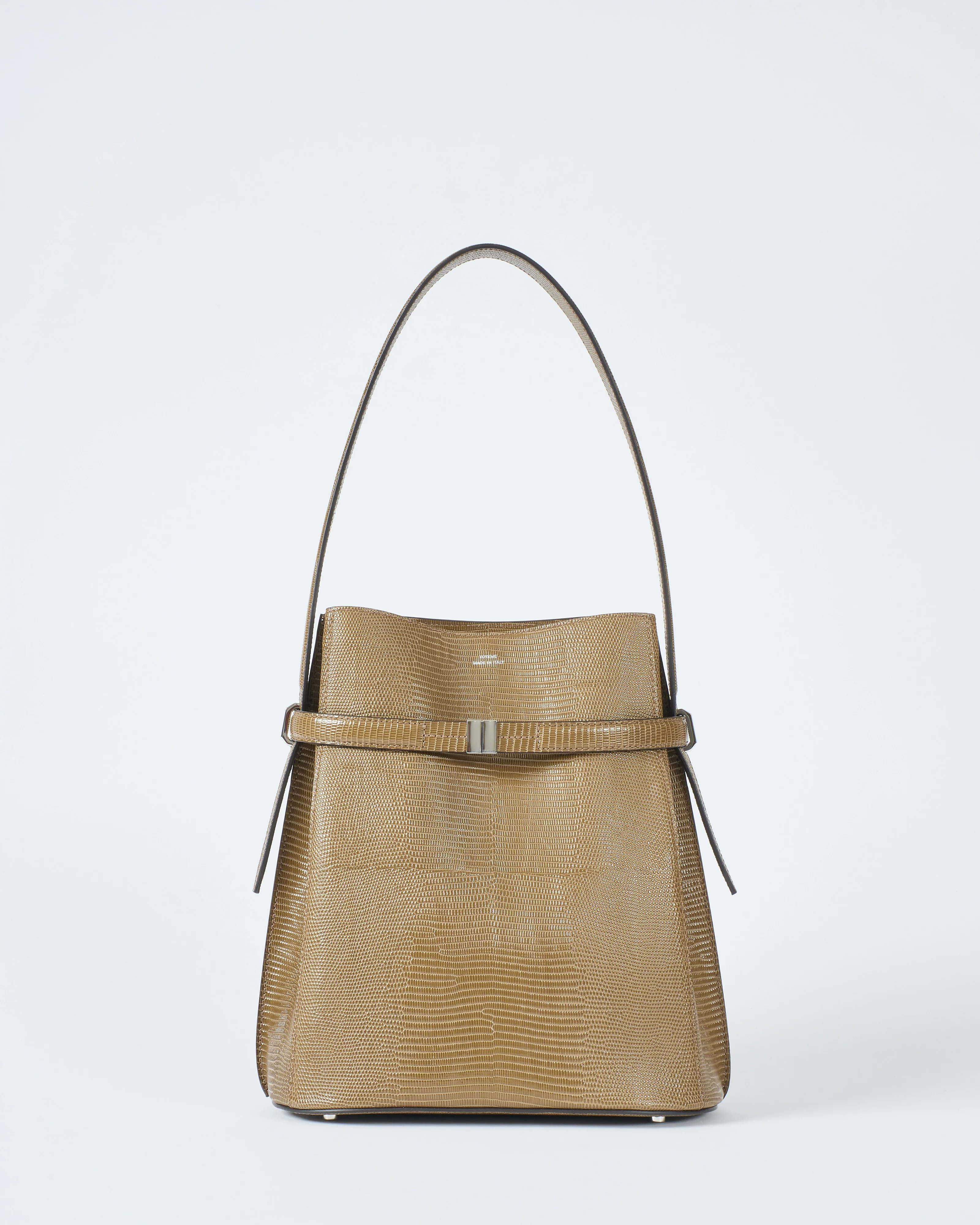 belted lizard embossed bucket bag