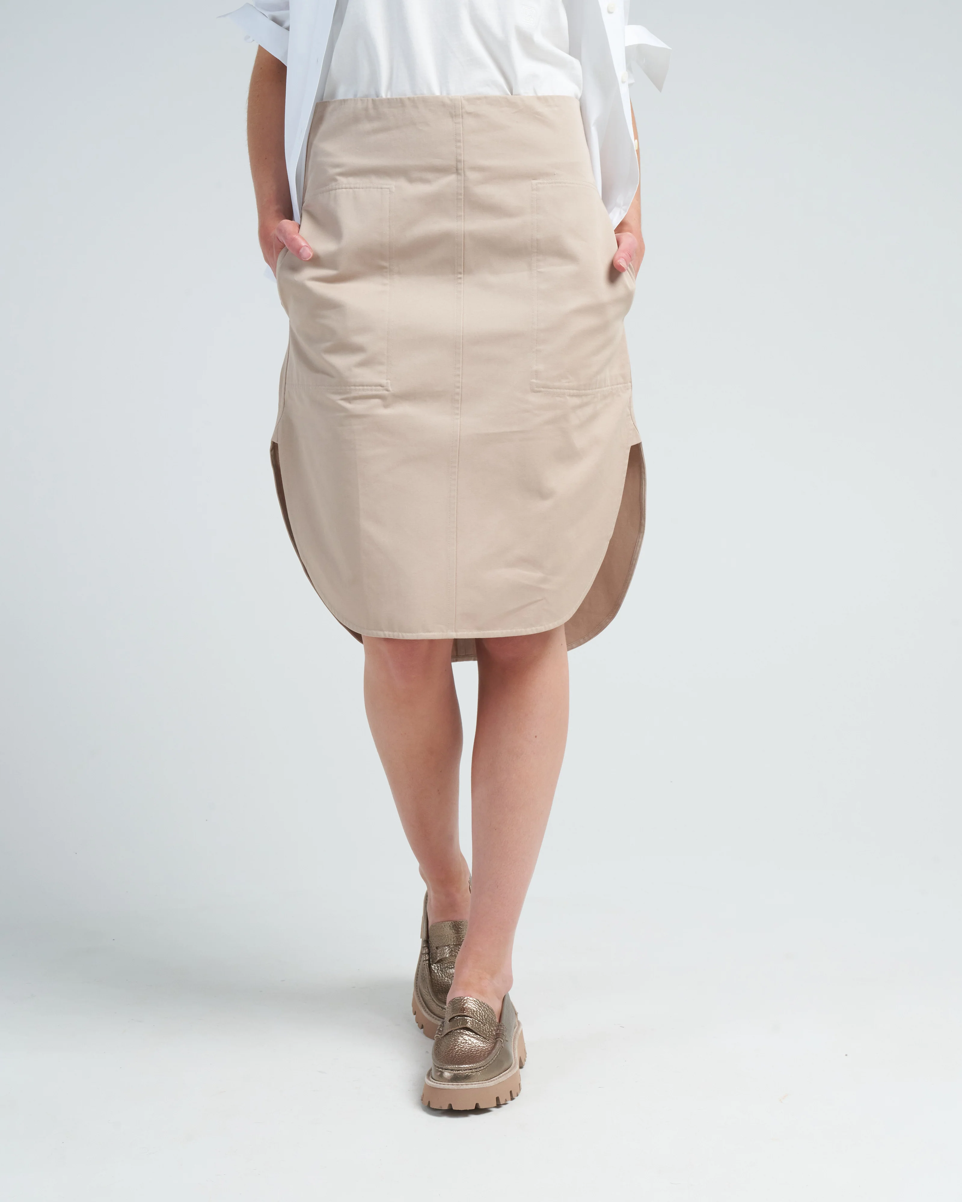 curved hem cotton skirt - beige