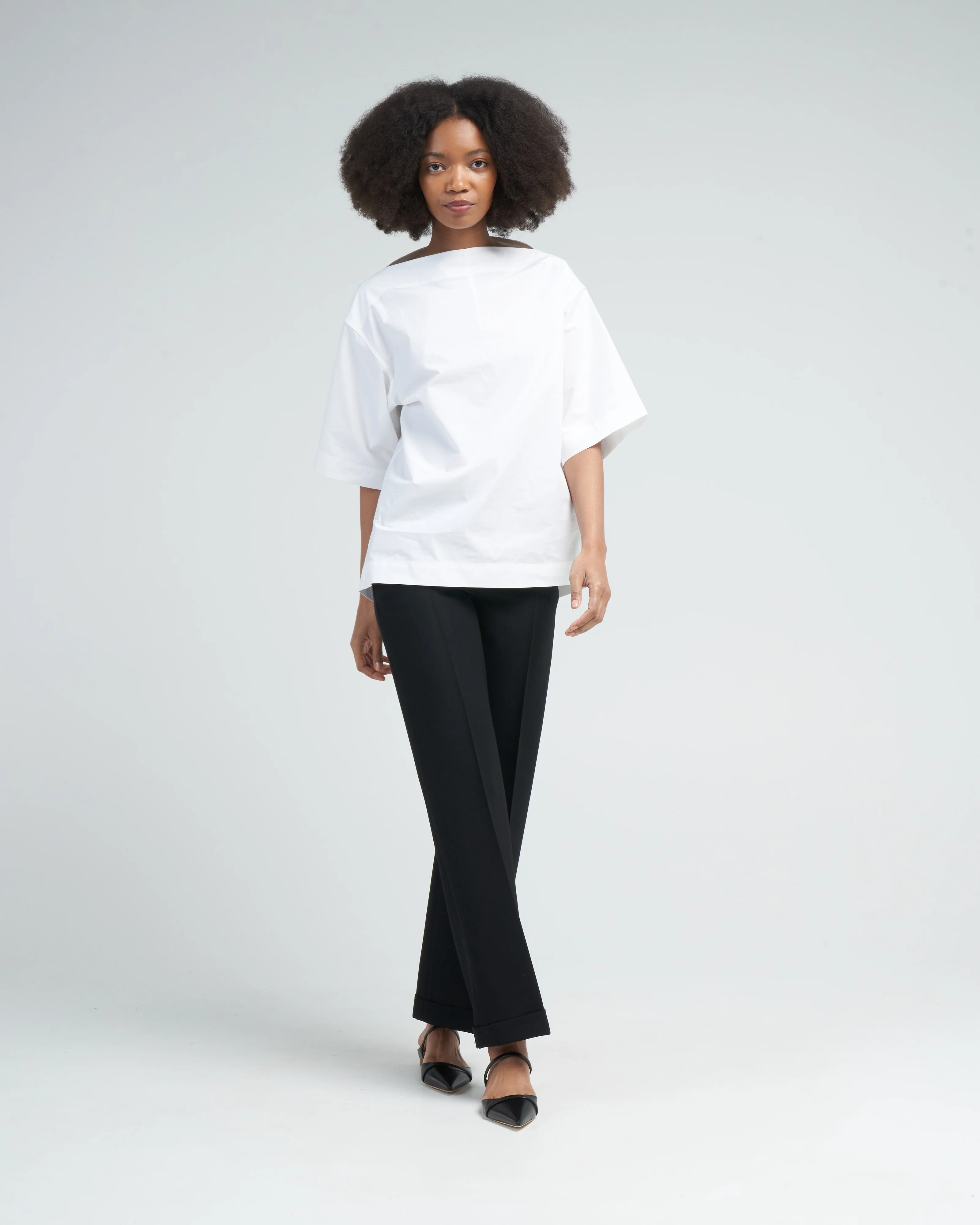 dart neck cotton top - white - Image 2