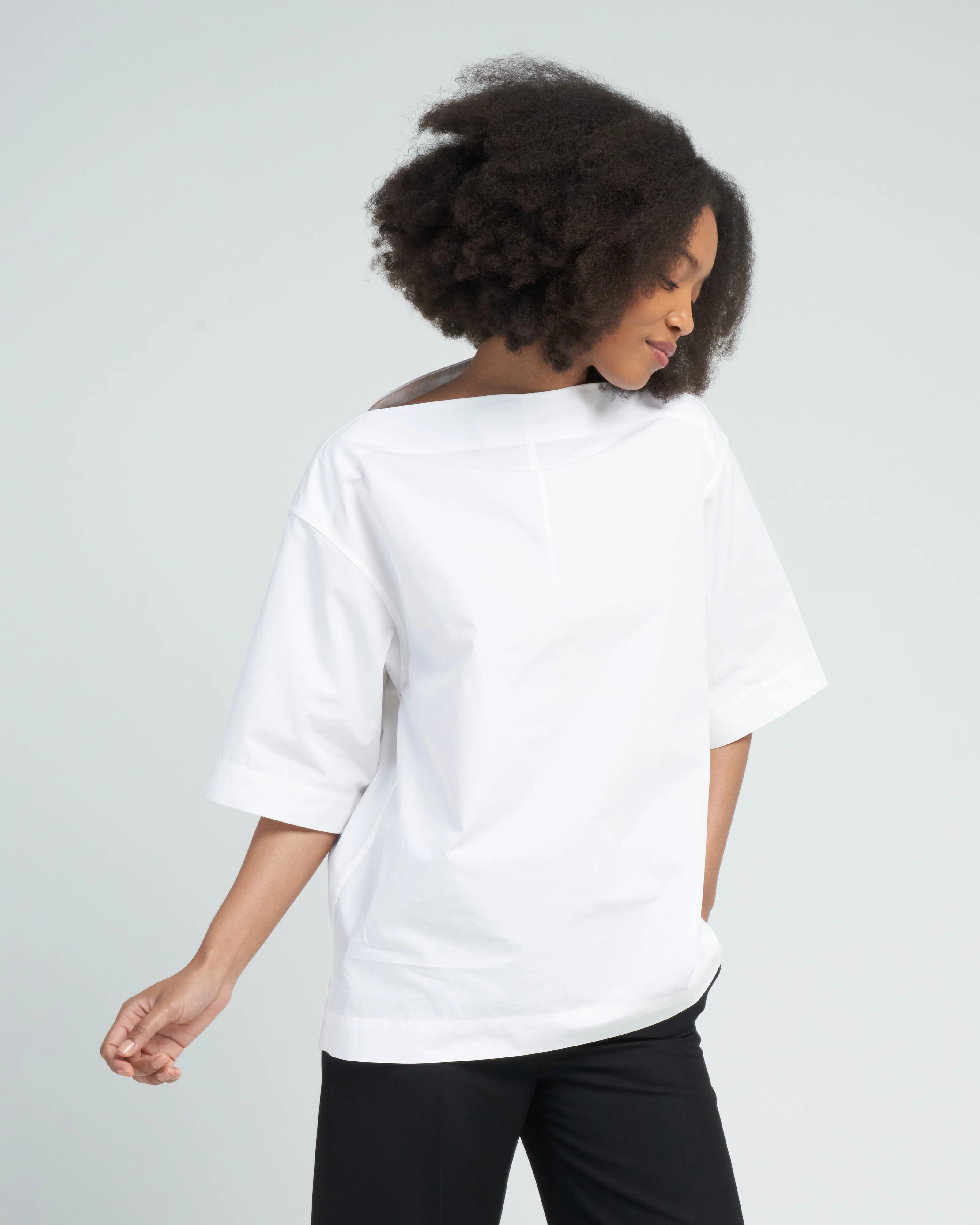 dart neck cotton top - white - Image 3