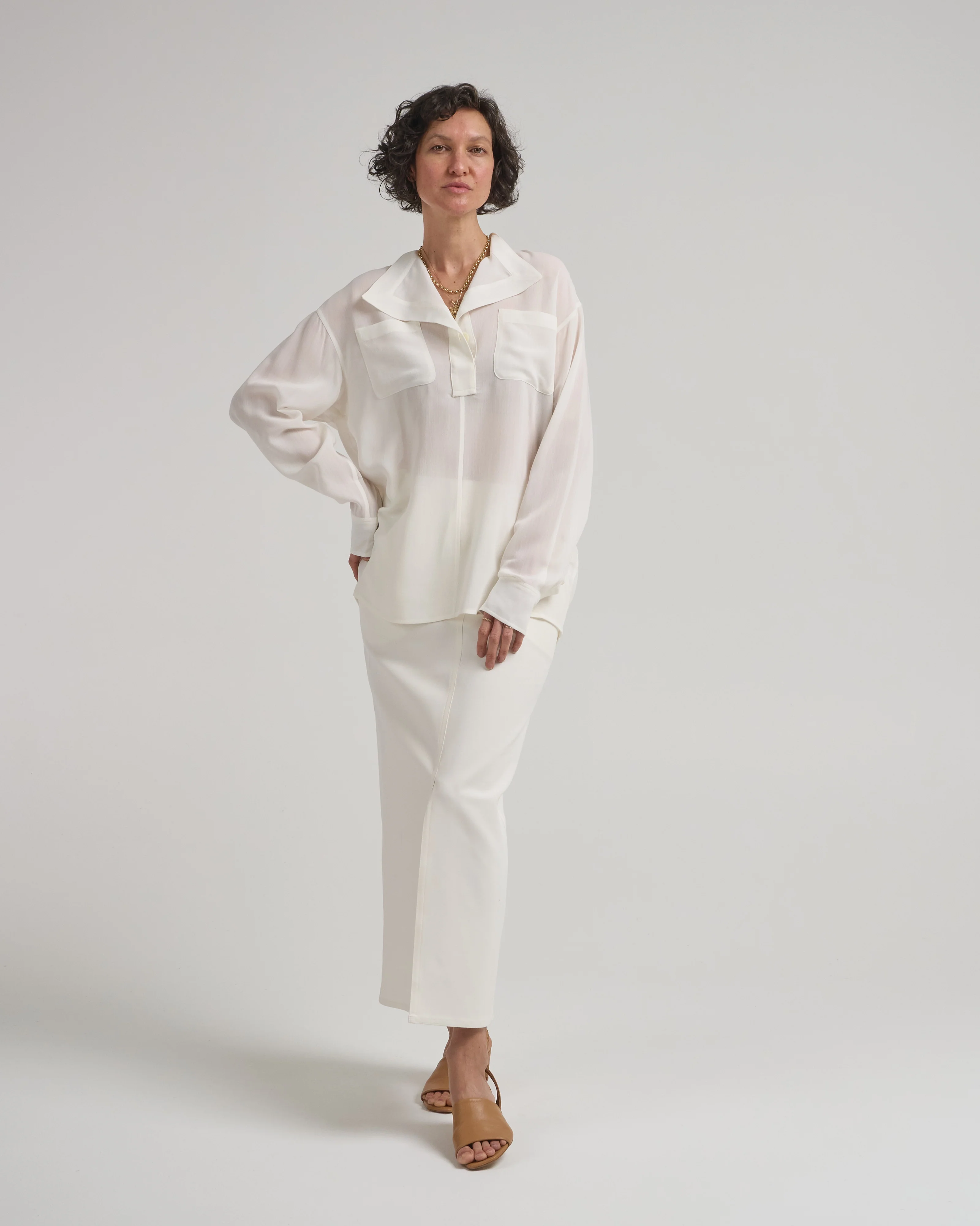 overlapping collar blouse - Image 2